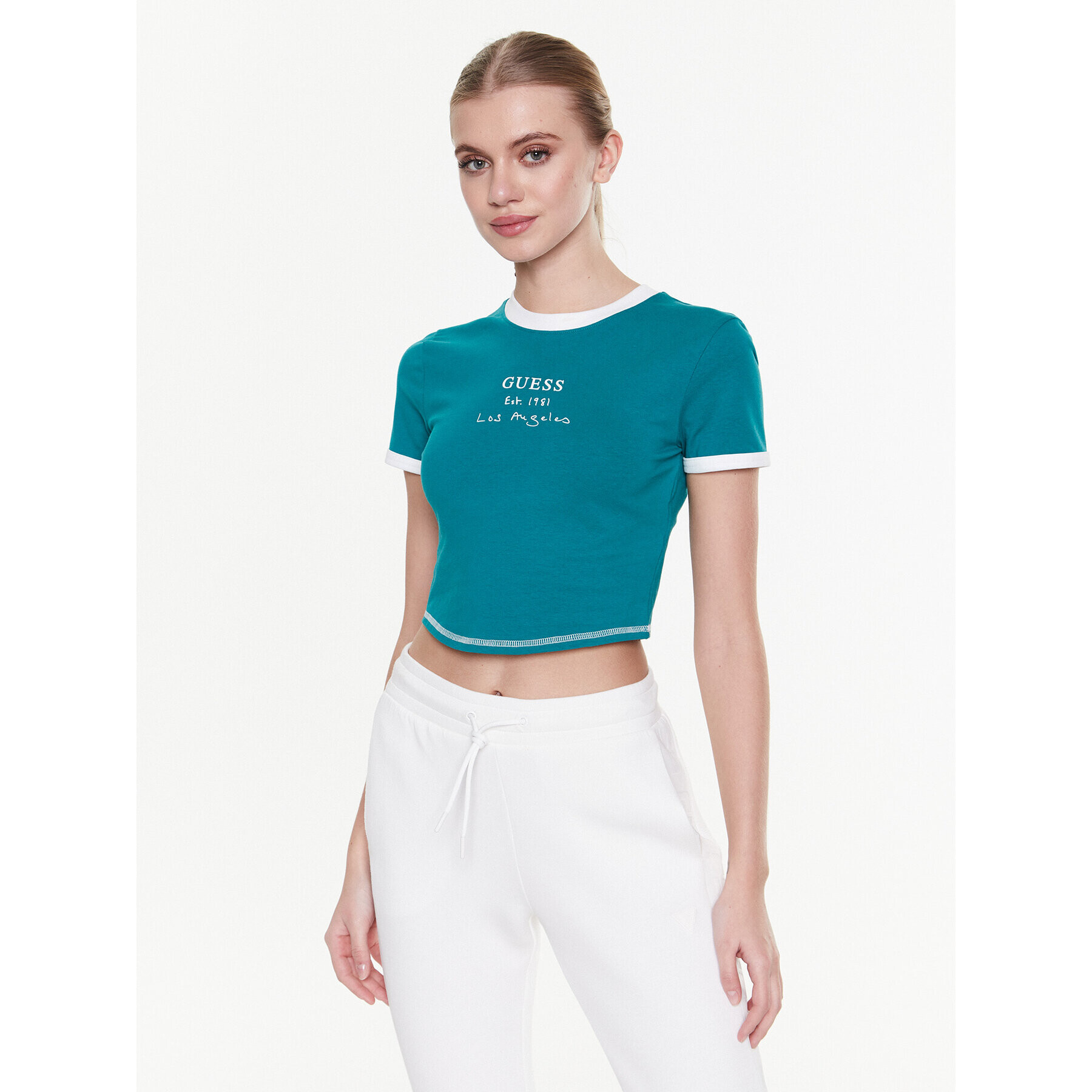 Guess Тишърт Signature V3GI02 KBNW0 Син Slim Fit - Pepit.bg