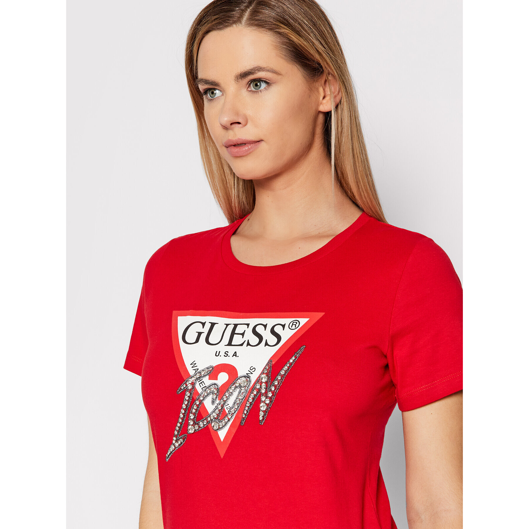 Guess Тишърт Sparkle Icon W2RI07 I3Z11 Червен Regular Fit - Pepit.bg
