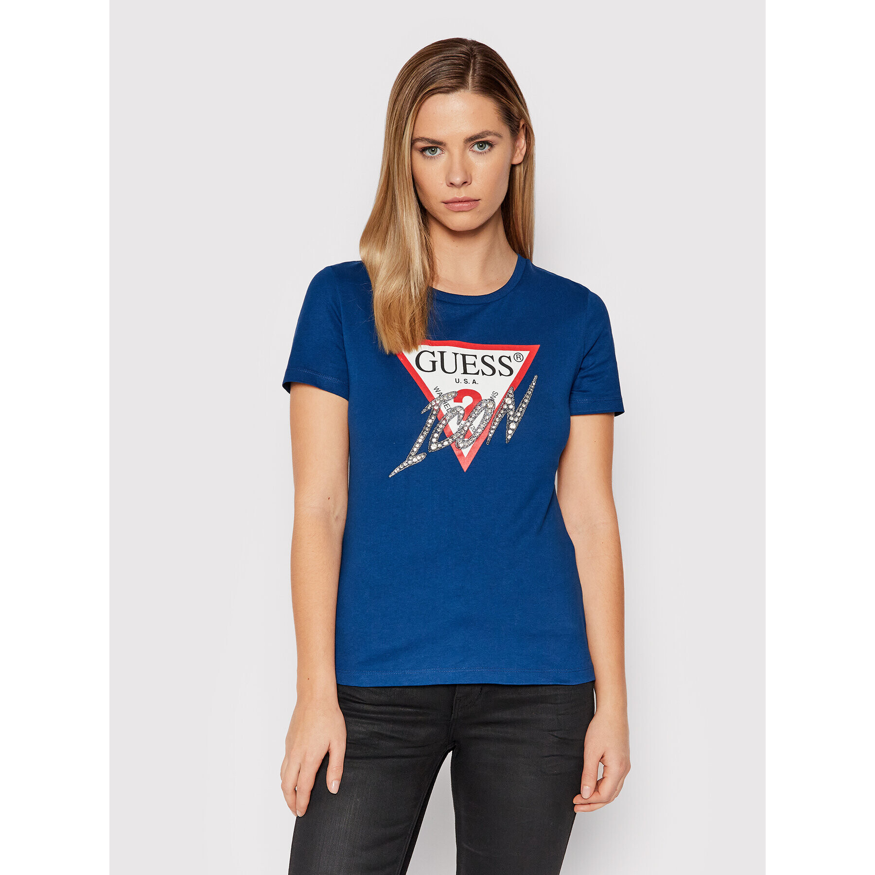 Guess Тишърт Sparkle Icon W2RI07 I3Z11 Тъмносин Regular Fit - Pepit.bg