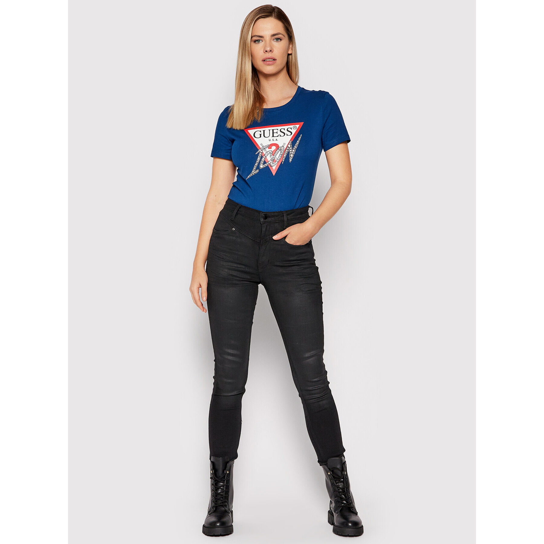 Guess Тишърт Sparkle Icon W2RI07 I3Z11 Тъмносин Regular Fit - Pepit.bg