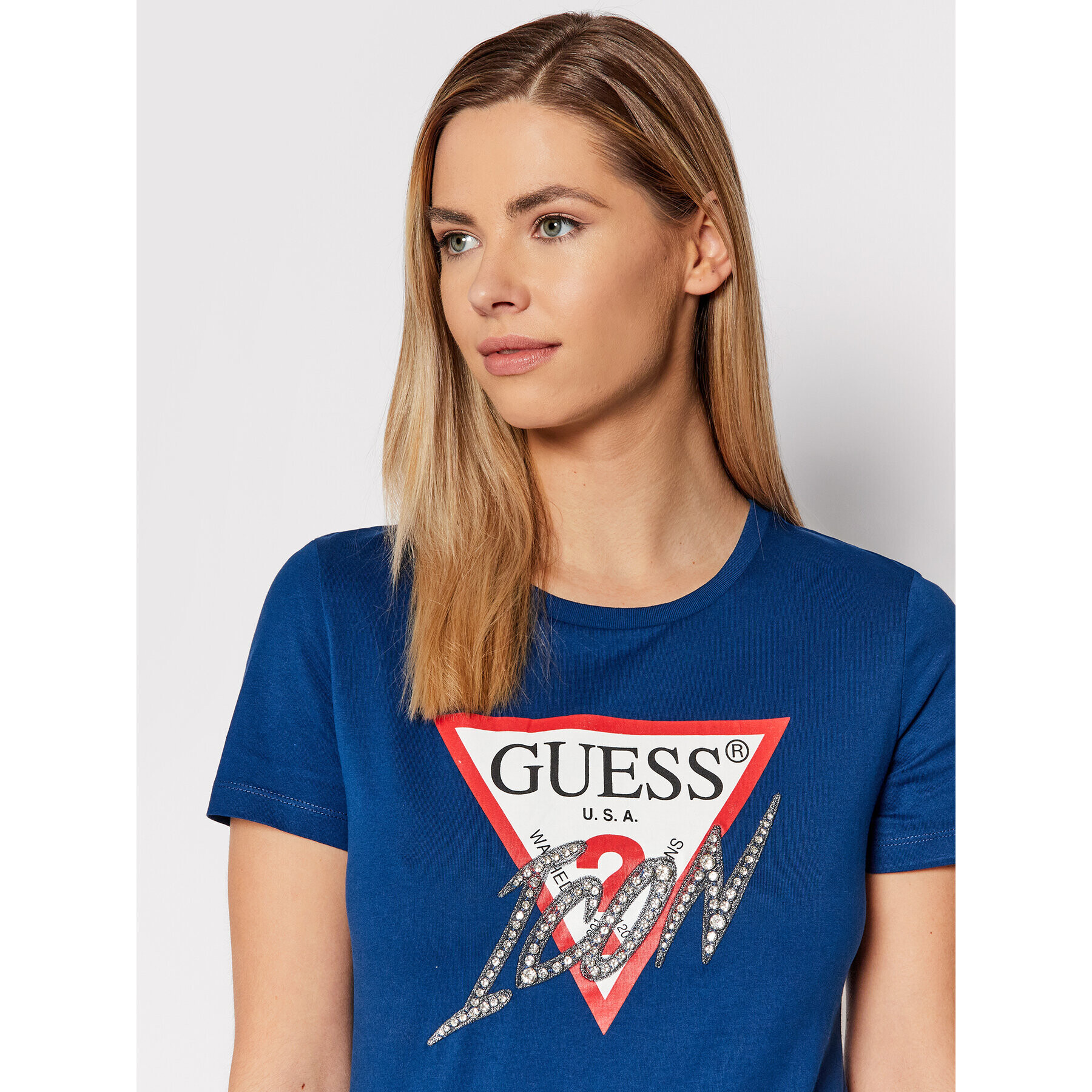 Guess Тишърт Sparkle Icon W2RI07 I3Z11 Тъмносин Regular Fit - Pepit.bg