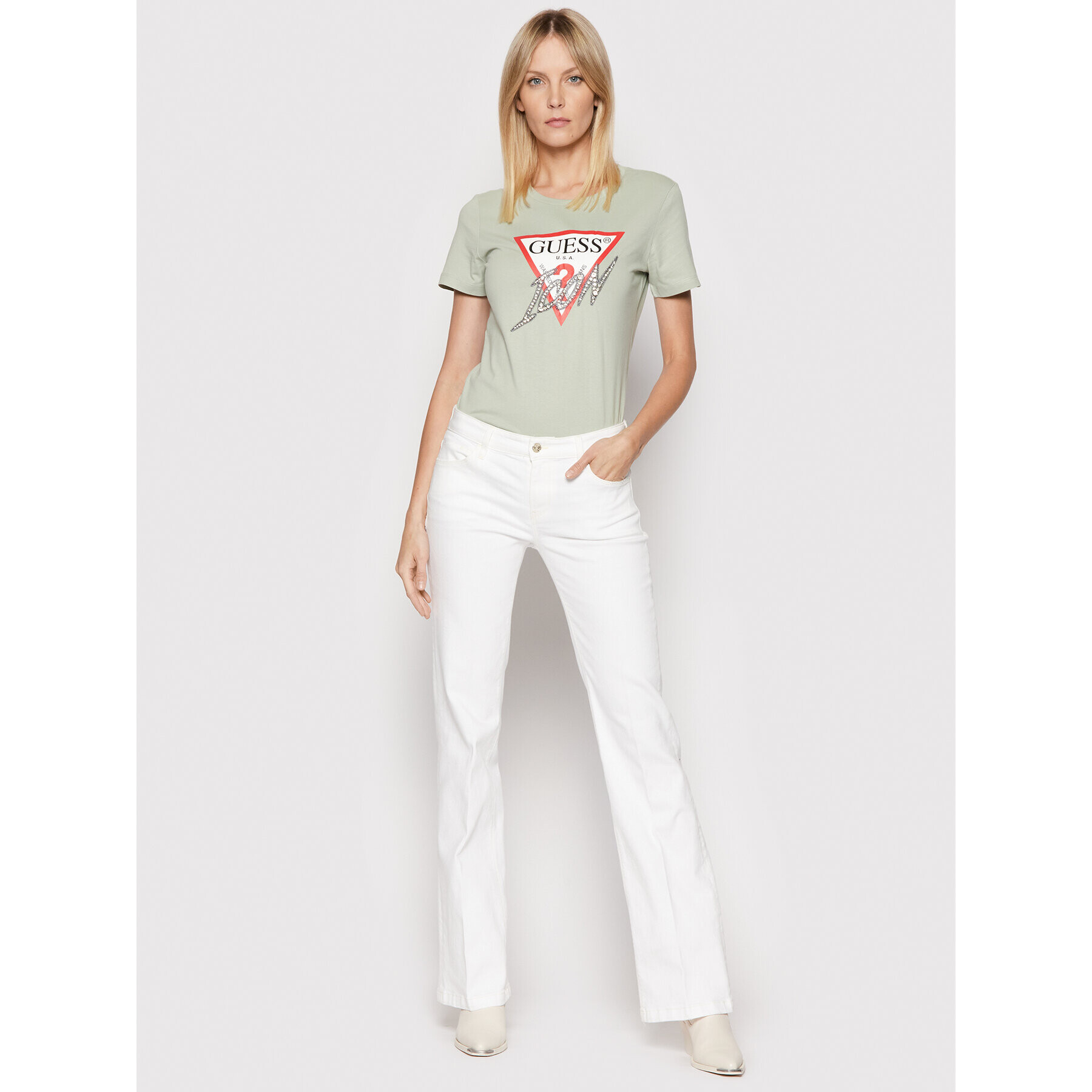 Guess Тишърт Sparkle Icon W2RI07 I3Z11 Зелен Regular Fit - Pepit.bg