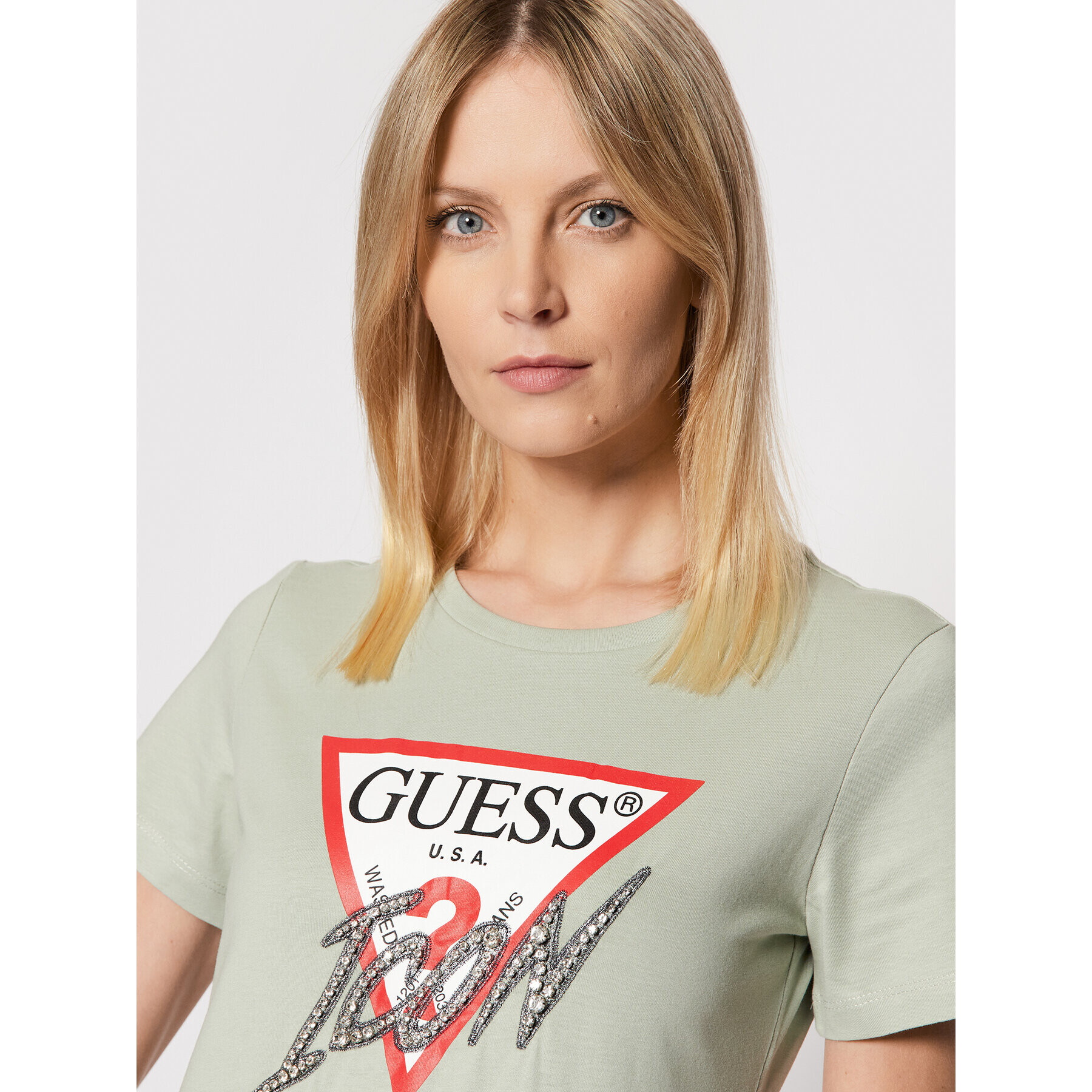 Guess Тишърт Sparkle Icon W2RI07 I3Z11 Зелен Regular Fit - Pepit.bg