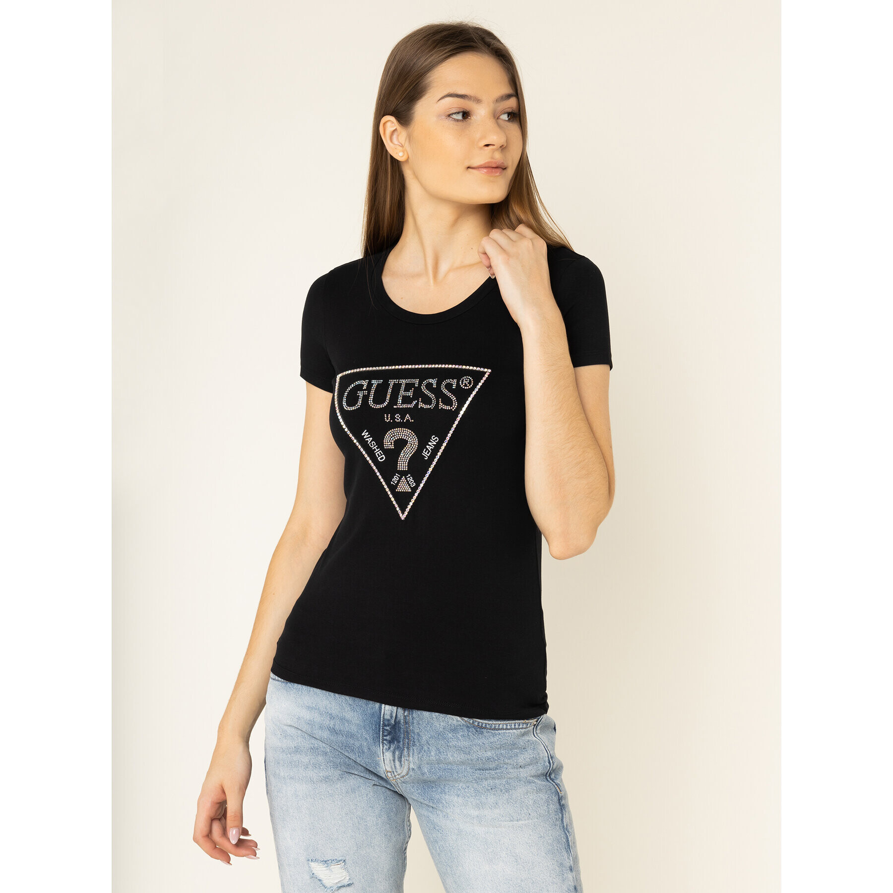 Guess Тишърт Sparkle Tee W01I90 J1300 Черен Slim Fit - Pepit.bg