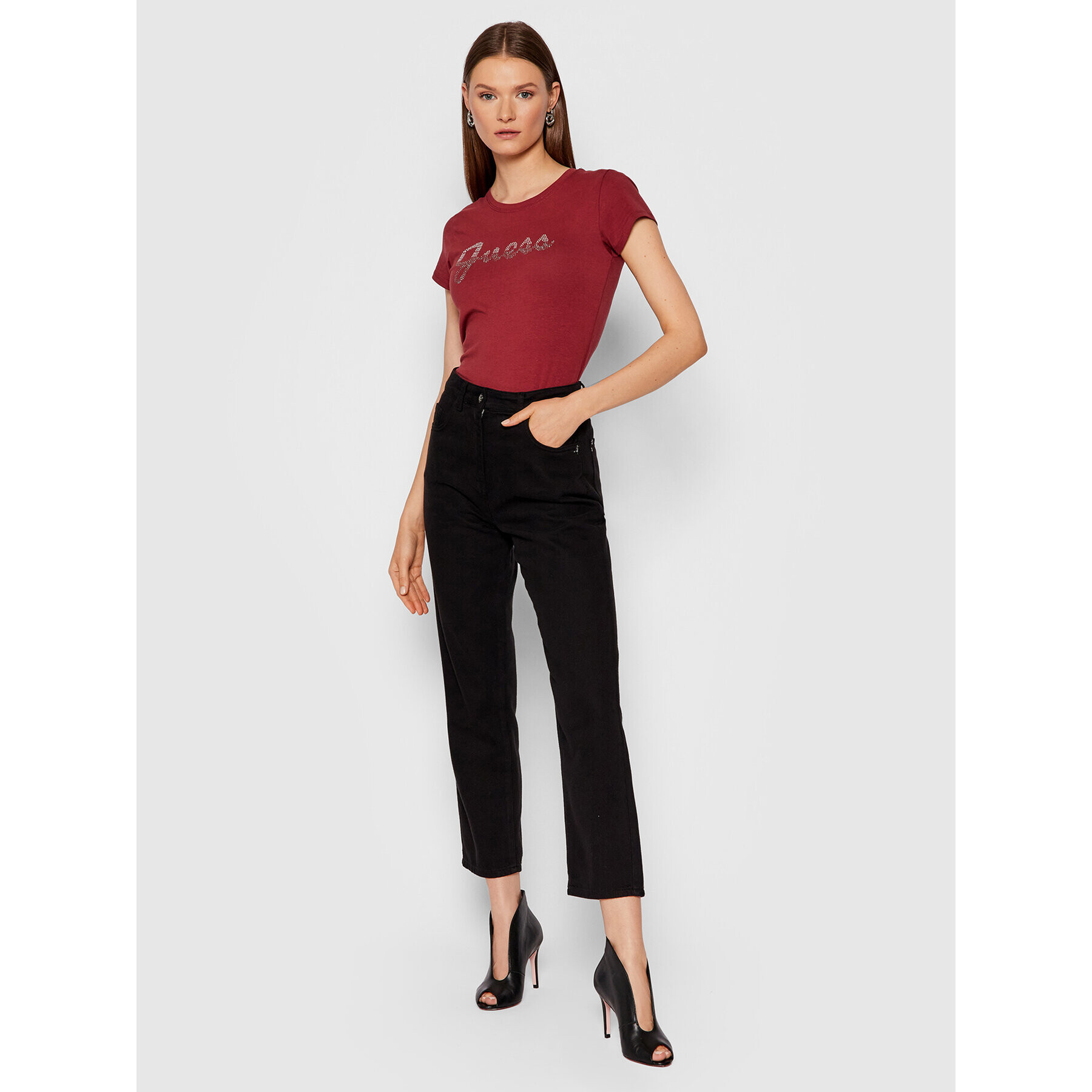 Guess Тишърт Split Script Logo W1BI22 KAKZ1 Бордо Slim Fit - Pepit.bg