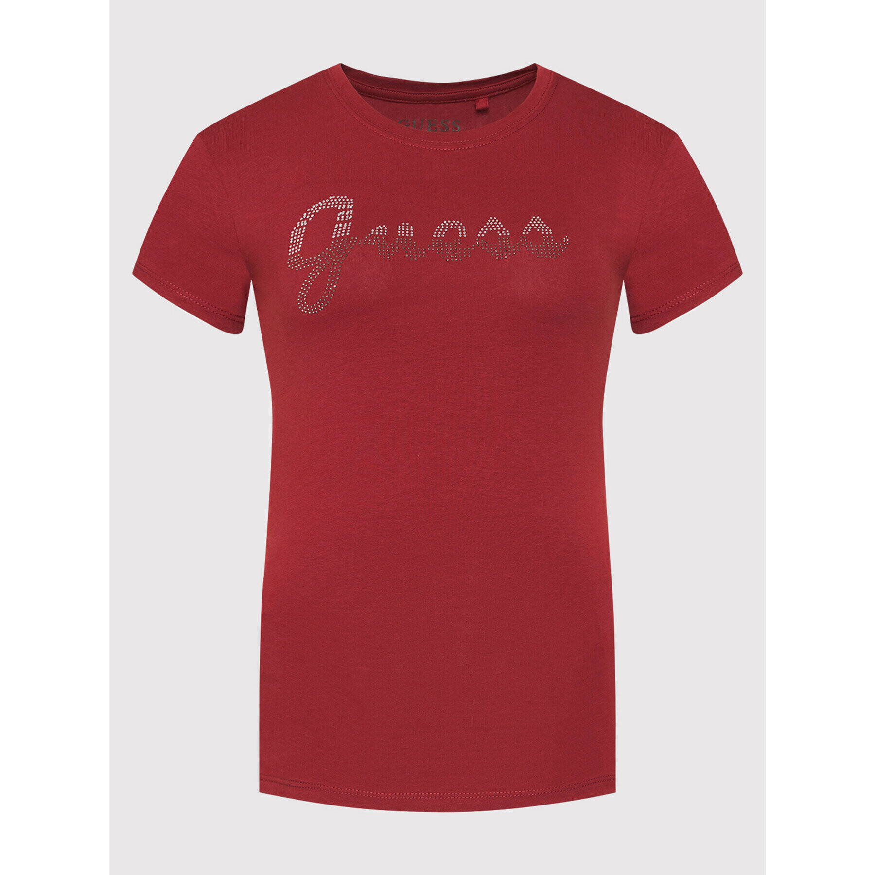 Guess Тишърт Split Script Logo W1BI22 KAKZ1 Бордо Slim Fit - Pepit.bg