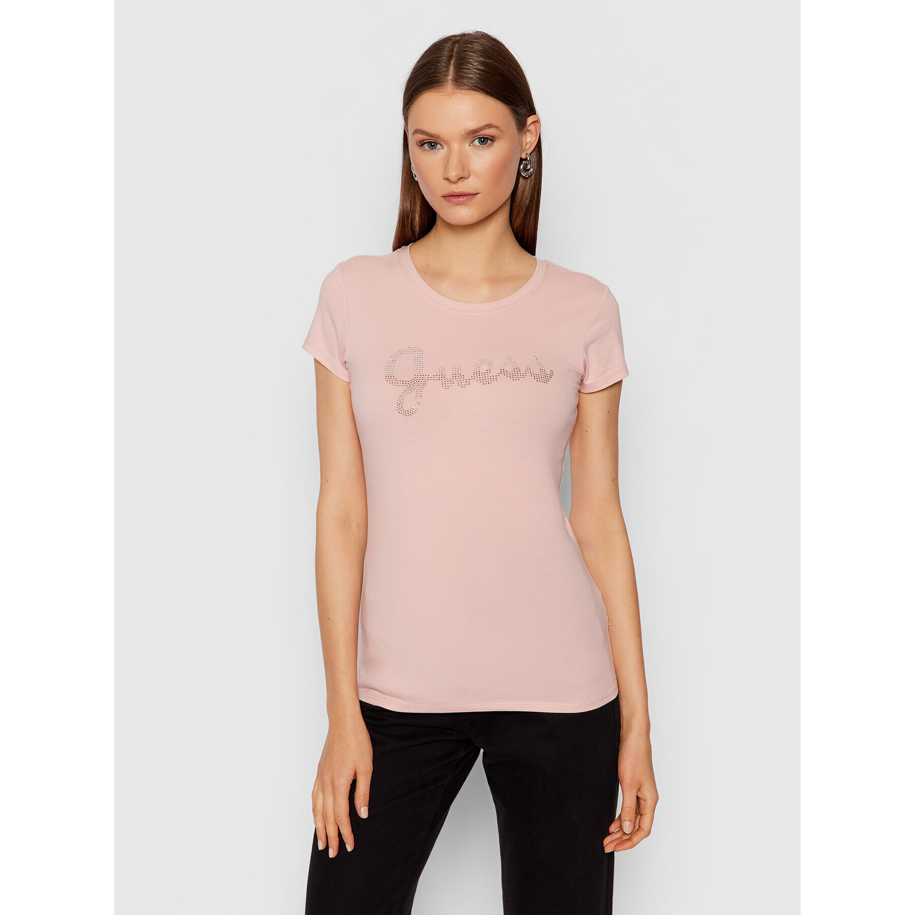 Guess Тишърт Split Script Logo W1BI22 KAKZ1 Розов Slim Fit - Pepit.bg