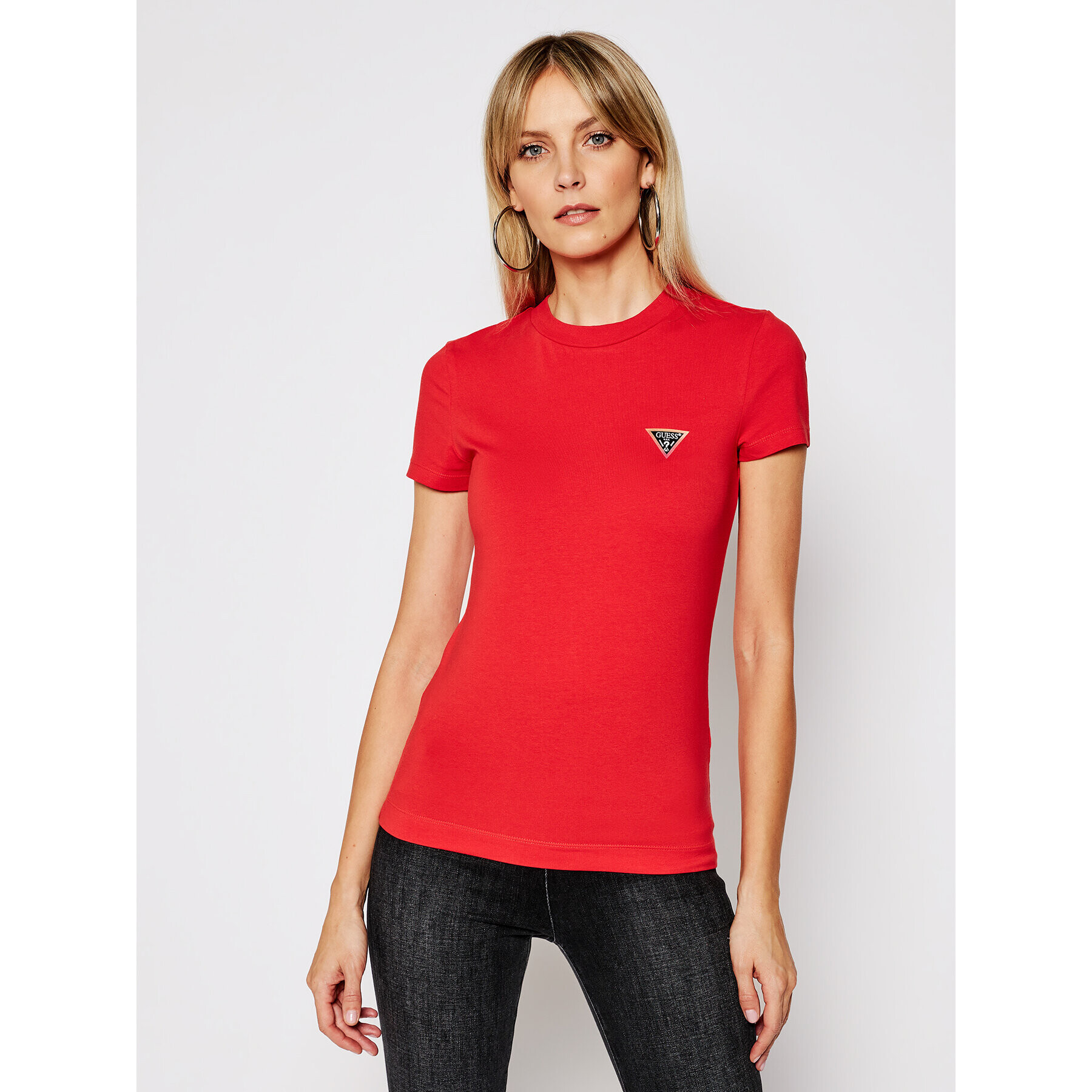 Guess Тишърт Ss Cn Mini Triangle W1RI04 J1311 Червен Slim Fit - Pepit.bg
