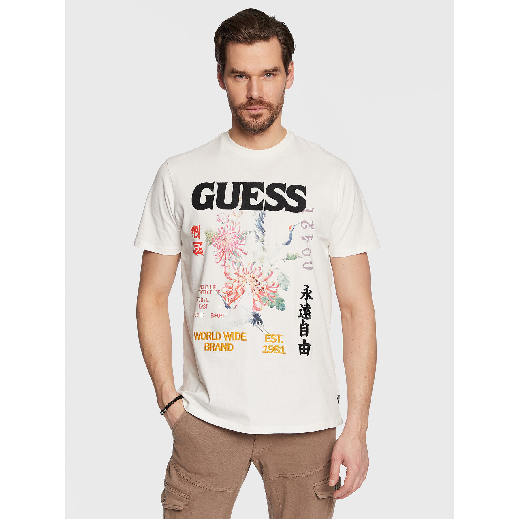 Guess Тишърт Tokyo Collage M3GI76 KBDL0 Екрю Regular Fit - Pepit.bg