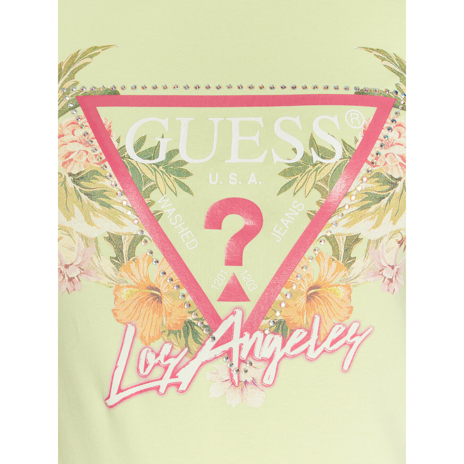 Guess Тишърт Triangle Flowers W3GI41 J1314 Зелен Slim Fit - Pepit.bg