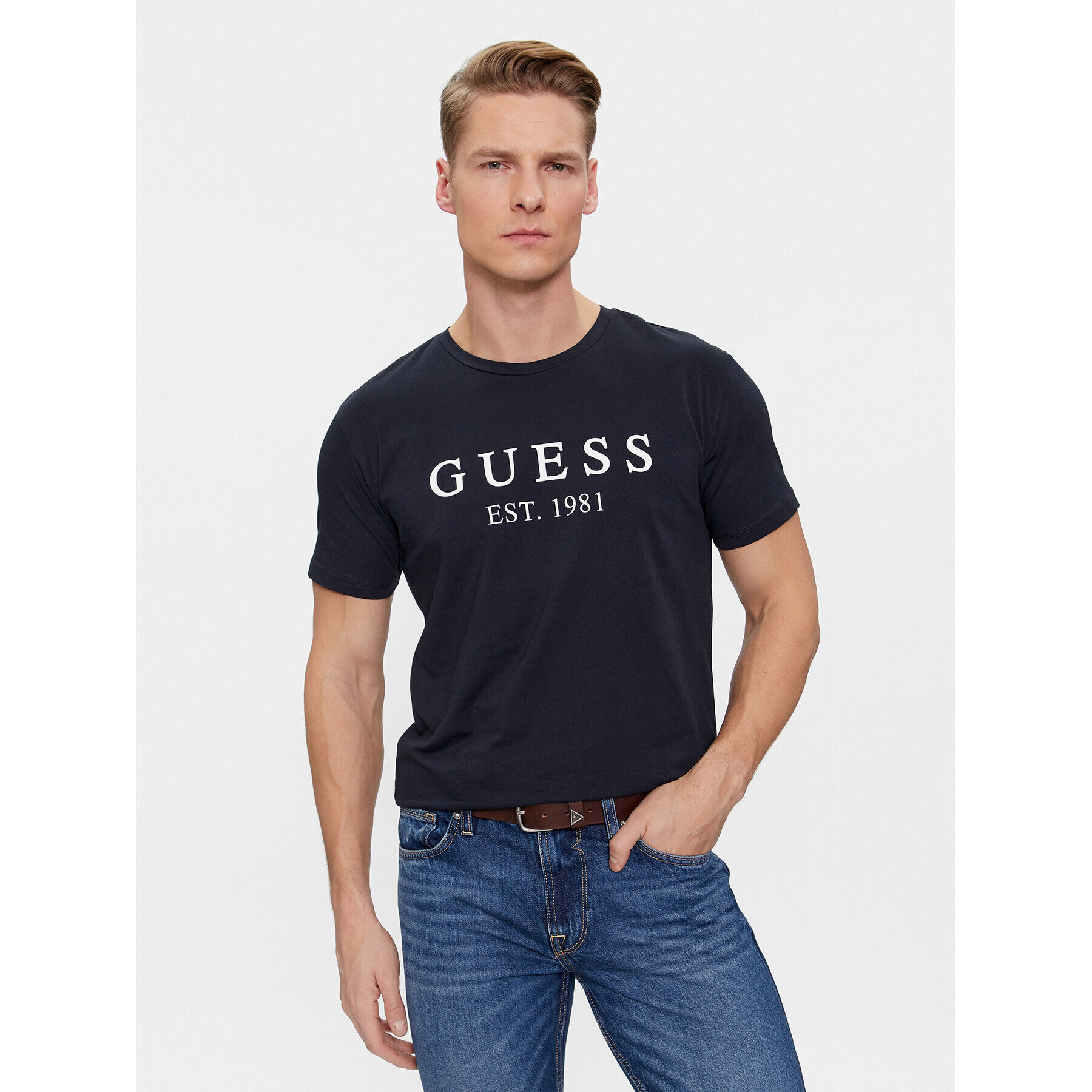 Guess Тишърт U4RI22 K6YW0 Тъмносин Regular Fit - Pepit.bg