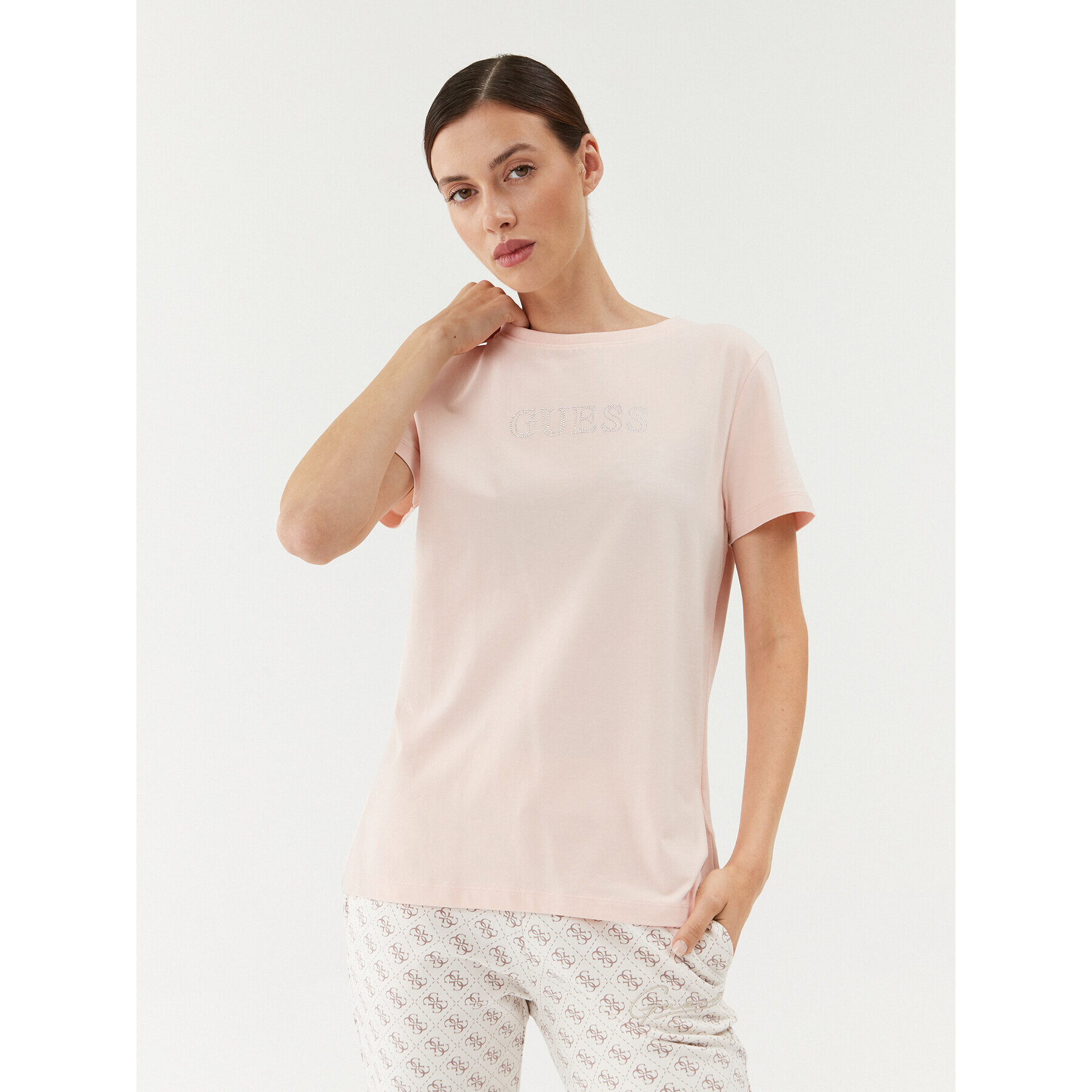 Guess Тишърт V3BI11 J1314 Екрю Regular Fit - Pepit.bg