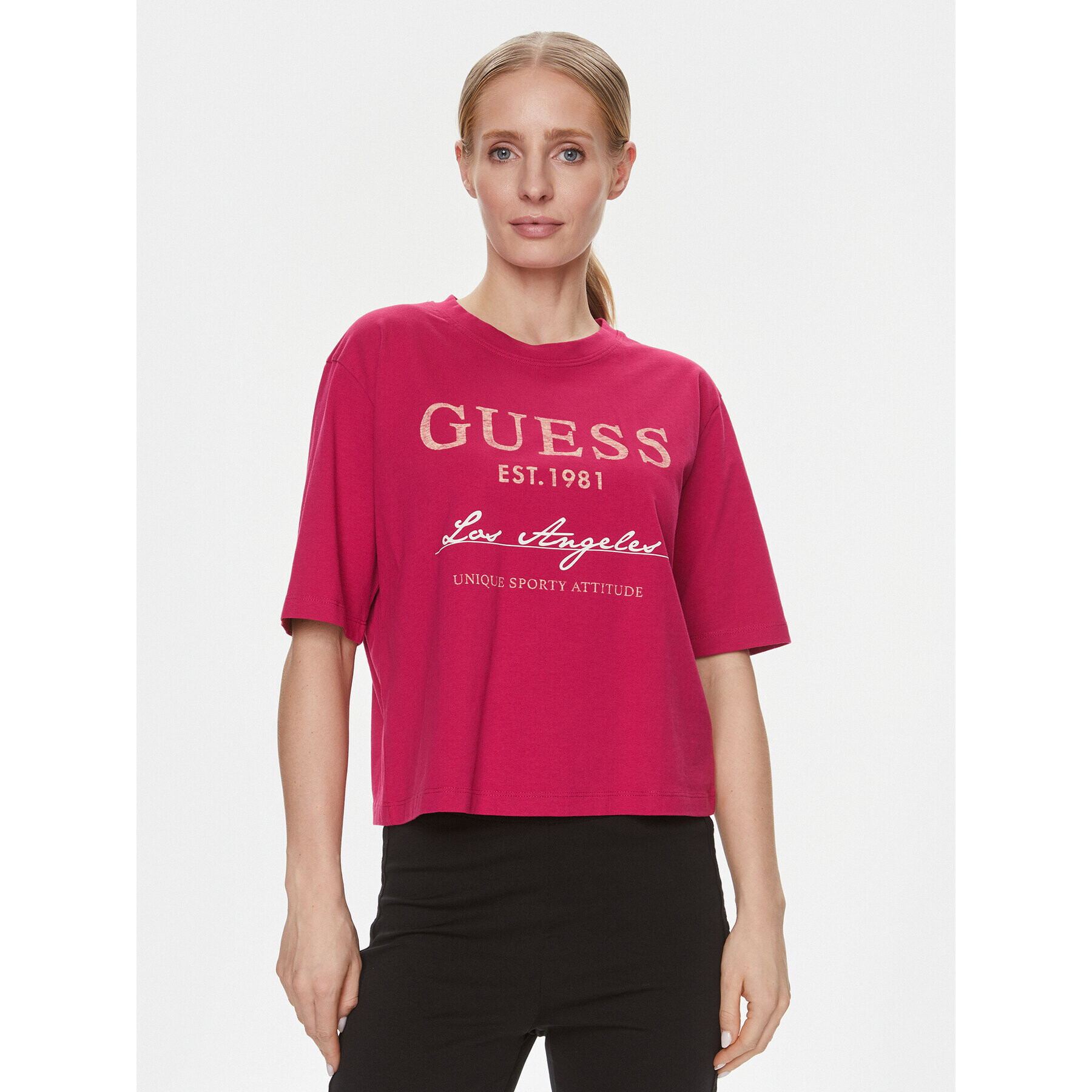 Guess Тишърт V4RI01 I3Z14 Виолетов Boxy Fit - Pepit.bg