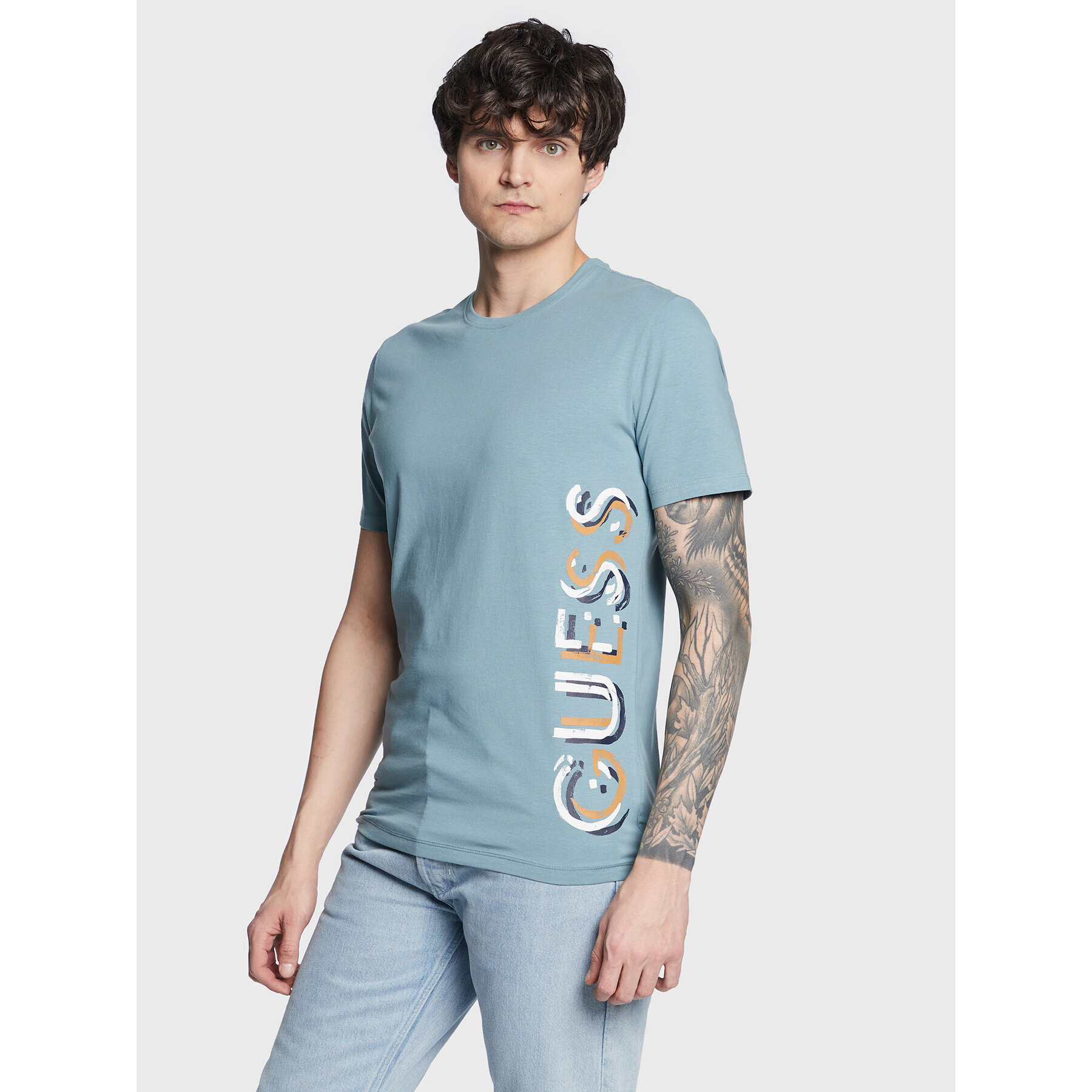 Guess Тишърт Vetical Logo M3GI22 J1314 Син Slim Fit - Pepit.bg