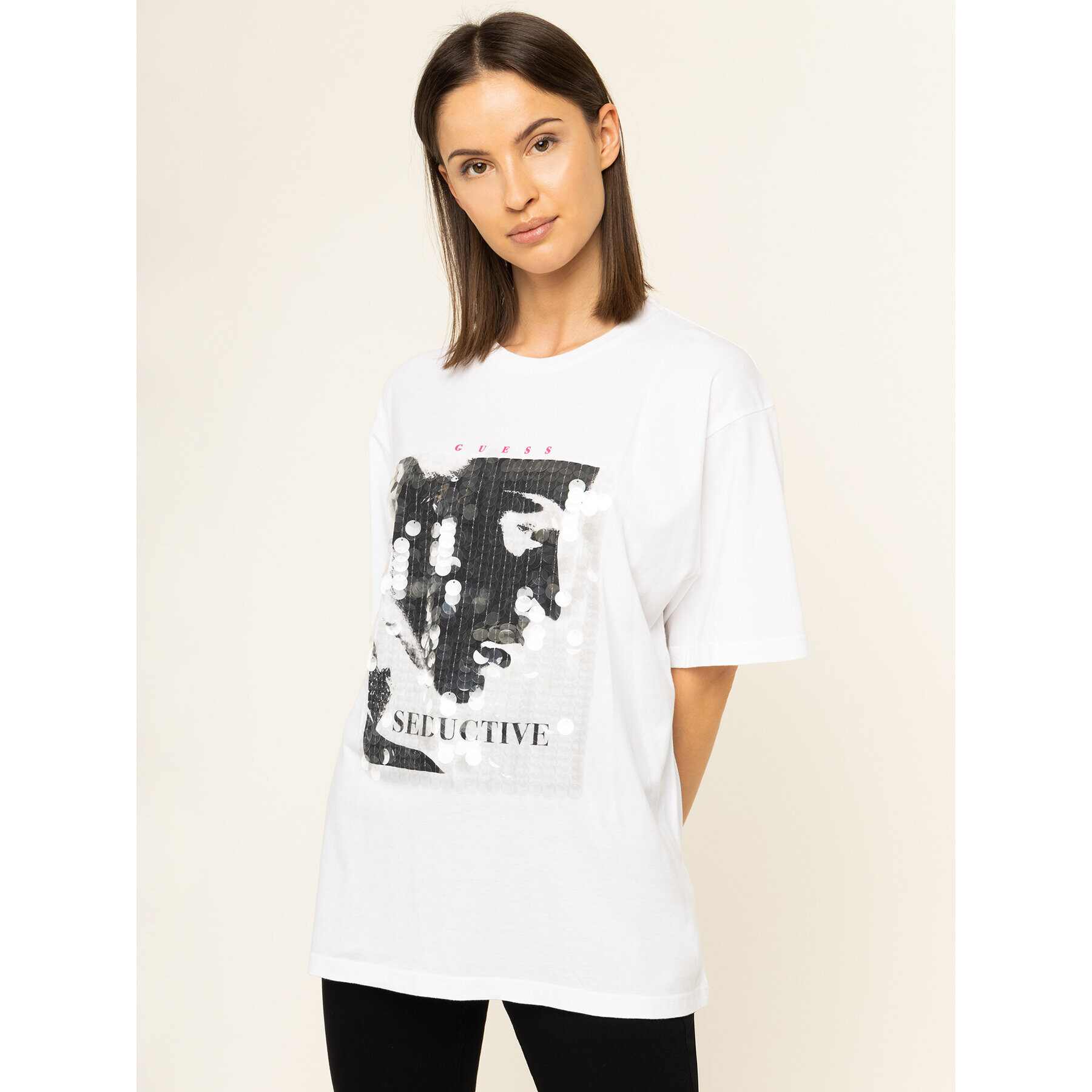 Guess Тишърт W01I84 R5JK0 Бял Regular Fit - Pepit.bg
