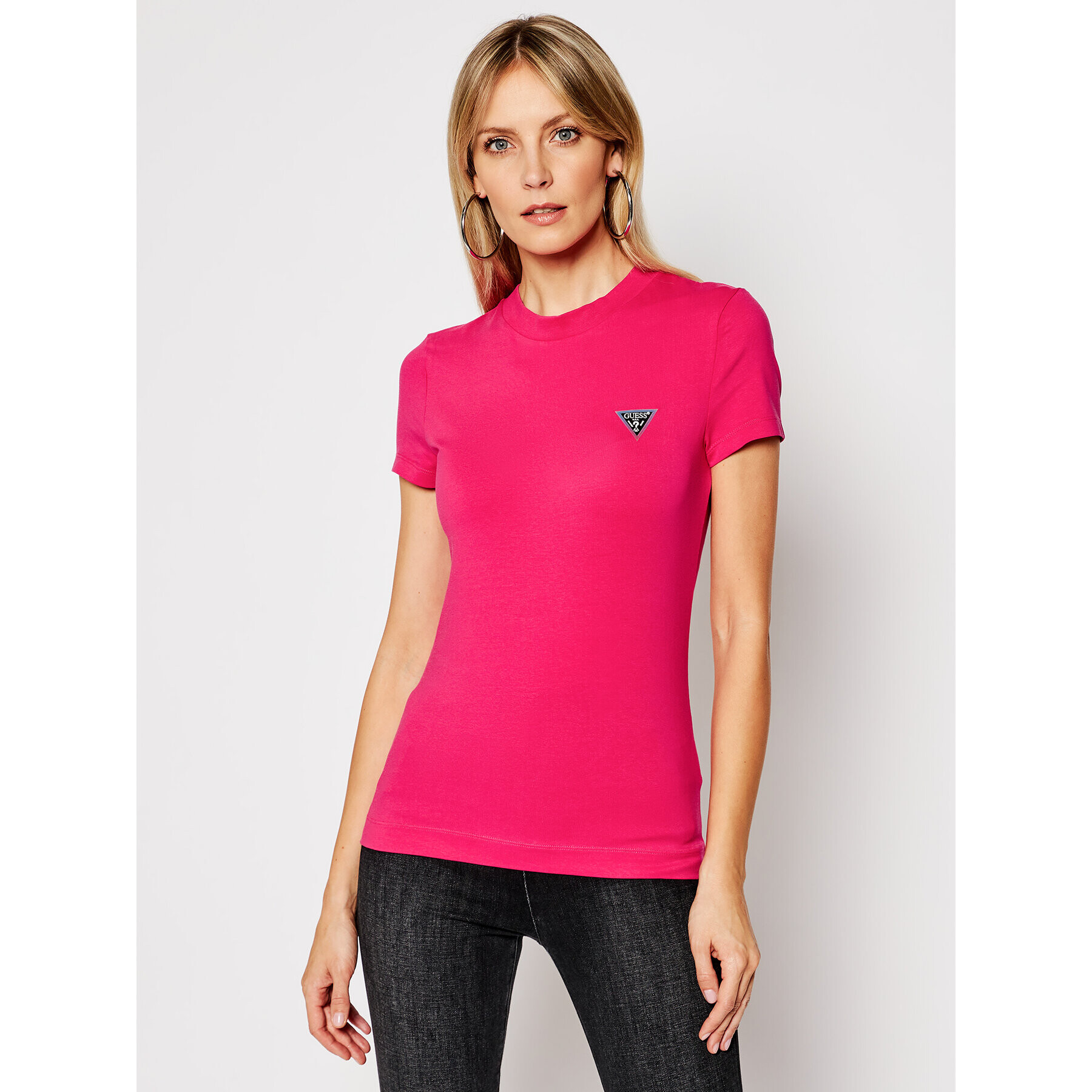 Guess Тишърт W1RI04 J1311 Розов Slim Fit - Pepit.bg