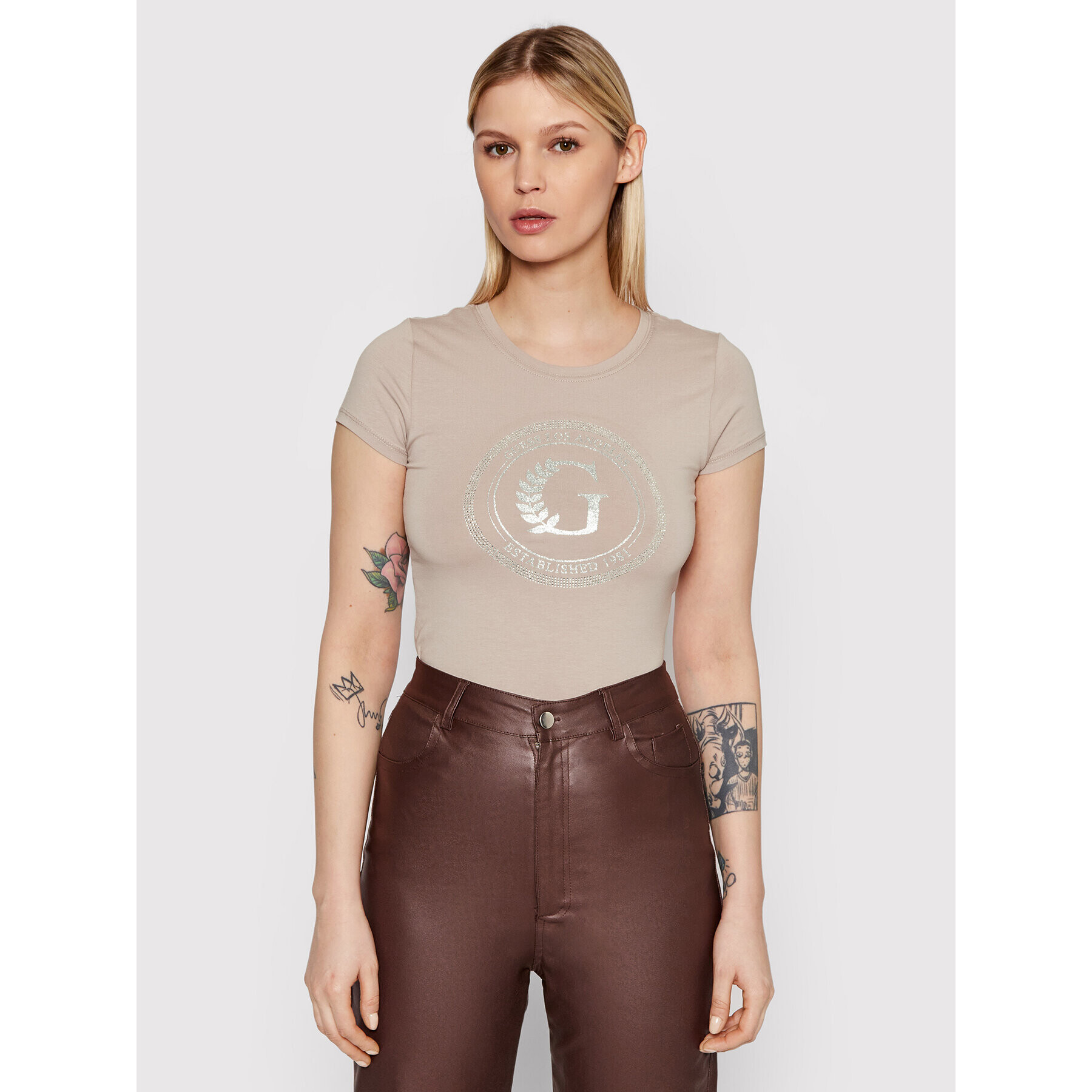 Guess Тишърт W1RI14 KAKZ2 Бежов Regular Fit - Pepit.bg