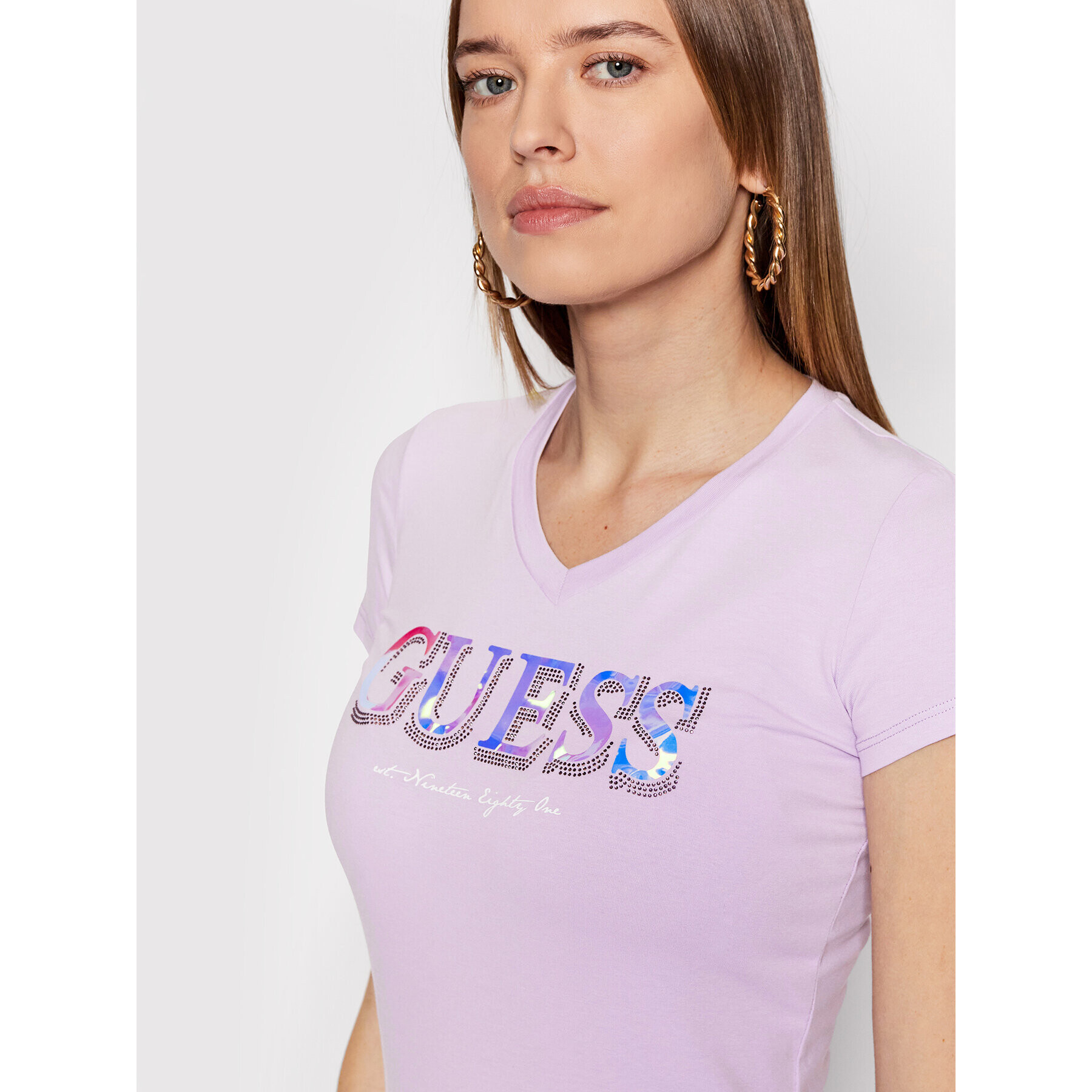 Guess Тишърт W2GI05 J1300 Виолетов Regular Fit - Pepit.bg