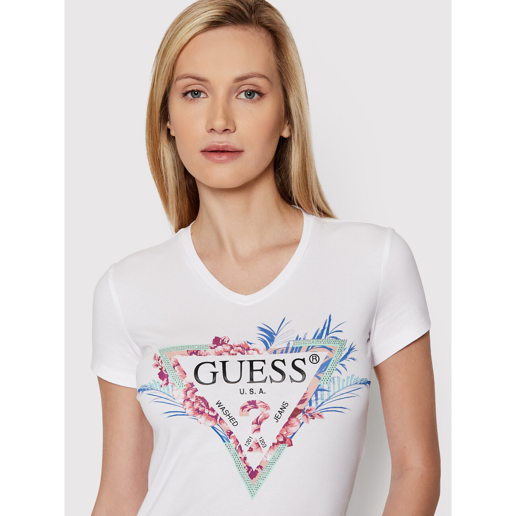 Guess Тишърт W2GI06 J1311 Бял Regular Fit - Pepit.bg