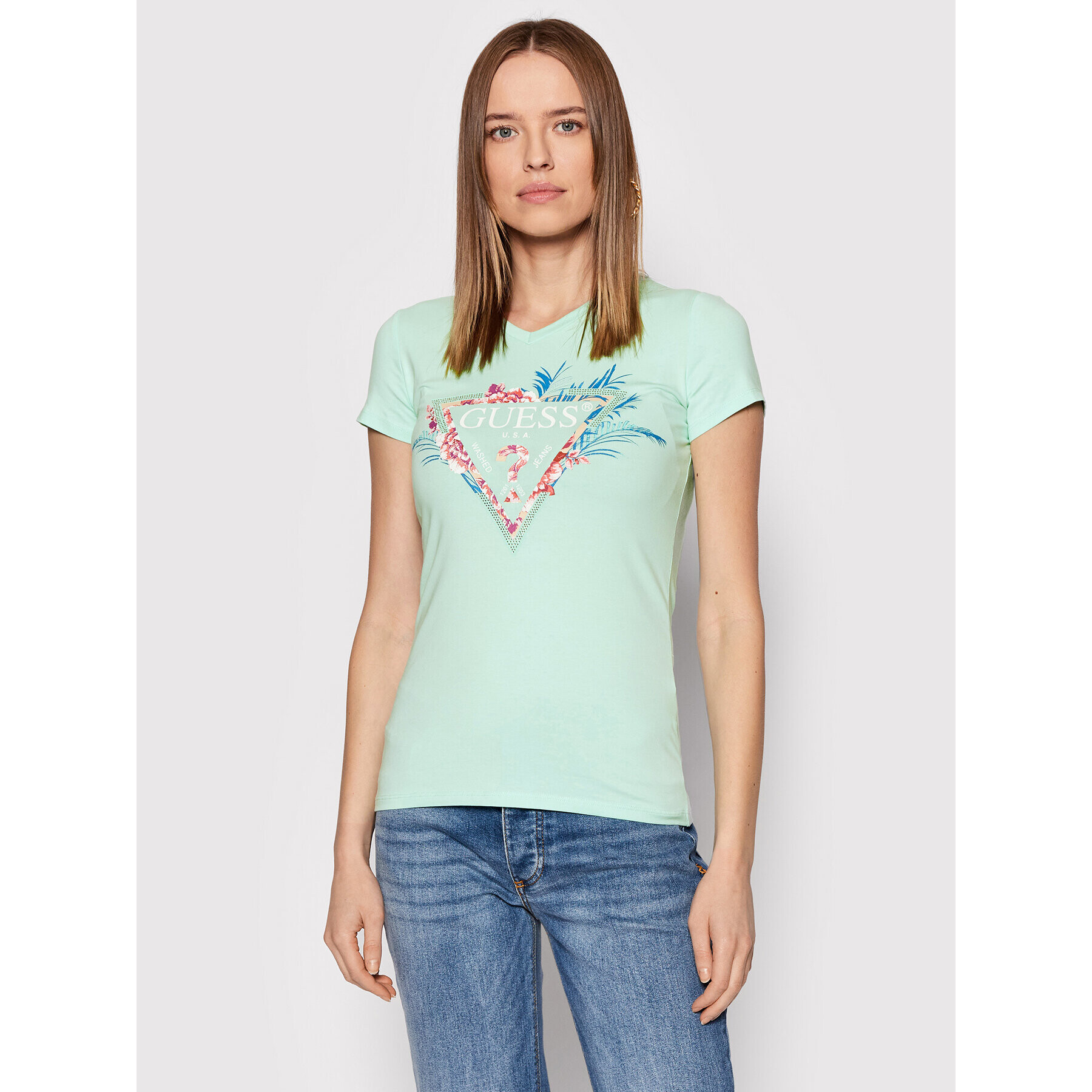 Guess Тишърт W2GI06 J1311 Зелен Regular Fit - Pepit.bg