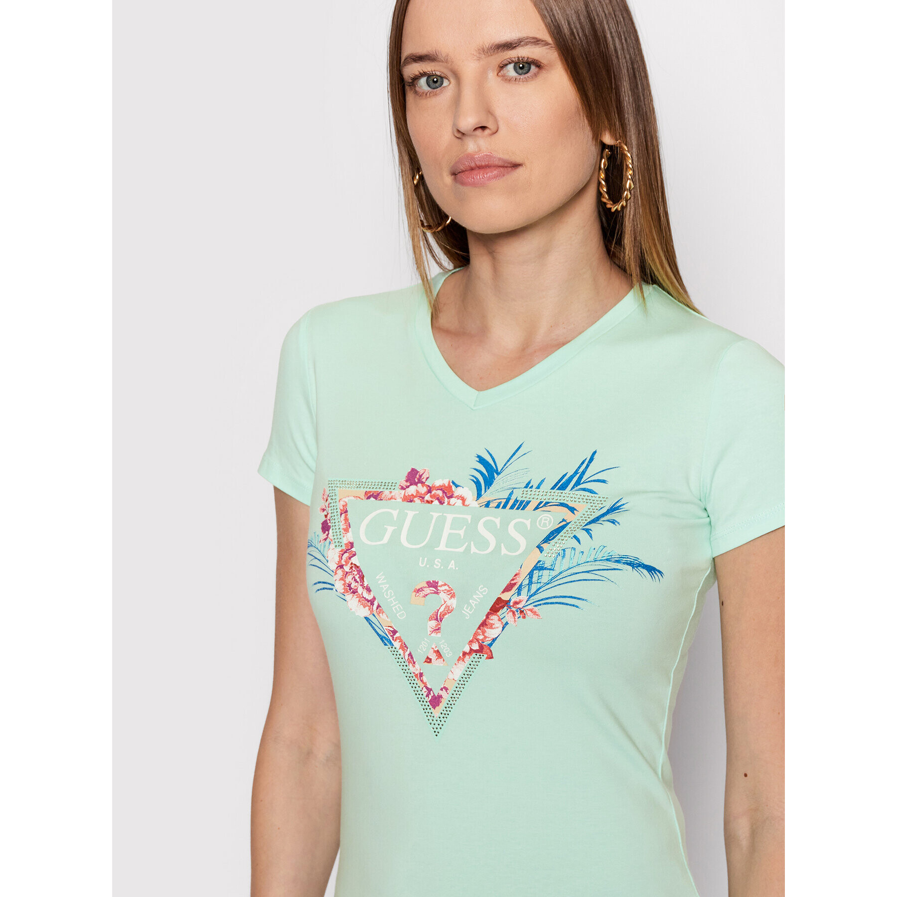 Guess Тишърт W2GI06 J1311 Зелен Regular Fit - Pepit.bg