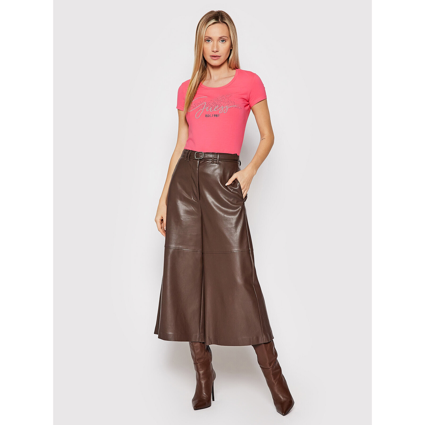 Guess Тишърт W2RI04 J1300 Розов Slim Fit - Pepit.bg