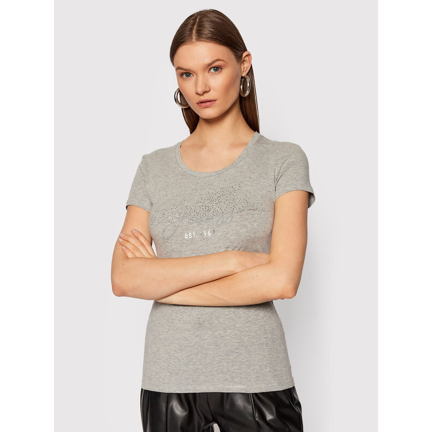 Guess Тишърт W2RI04 J1300 Сив Slim Fit - Pepit.bg