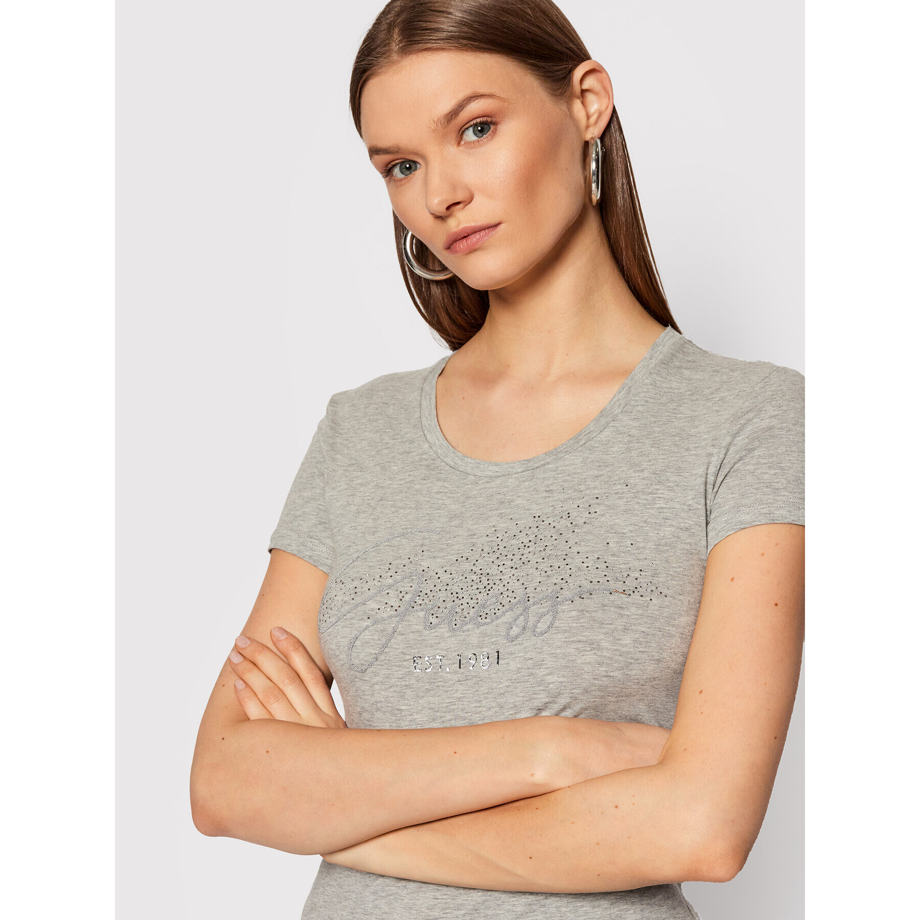 Guess Тишърт W2RI04 J1300 Сив Slim Fit - Pepit.bg