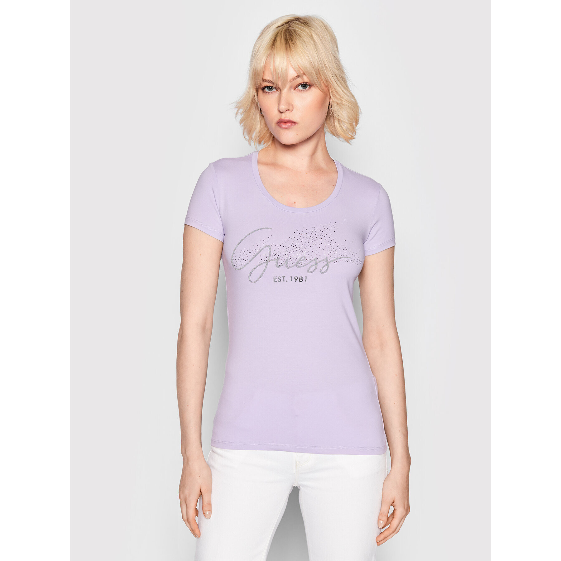 Guess Тишърт W2RI04 J1300 Виолетов Slim Fit - Pepit.bg