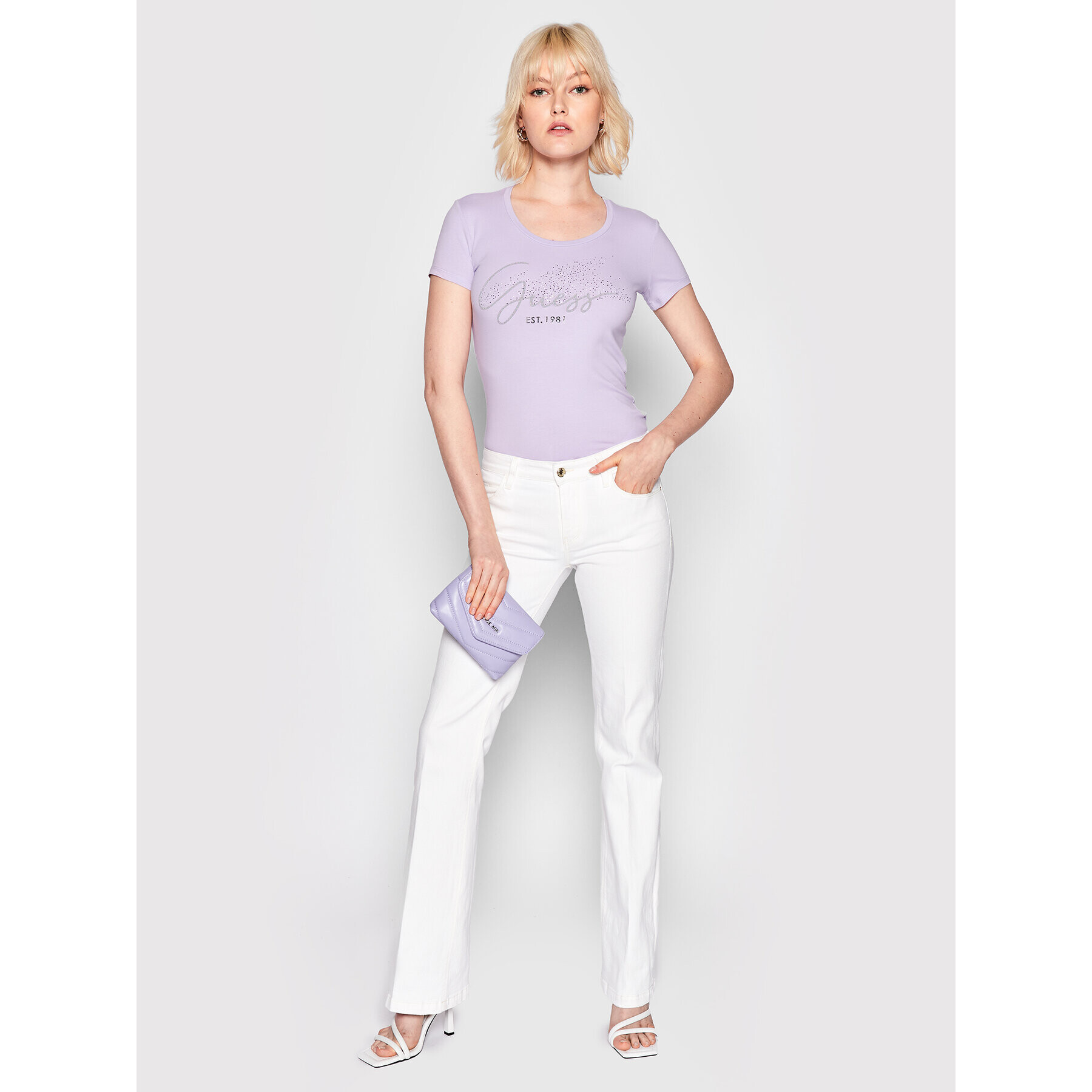 Guess Тишърт W2RI04 J1300 Виолетов Slim Fit - Pepit.bg