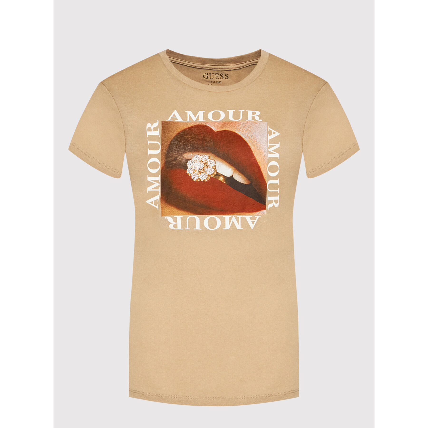 Guess Тишърт Amour W2RI18 K9TD3 Бежов Regular Fit - Pepit.bg