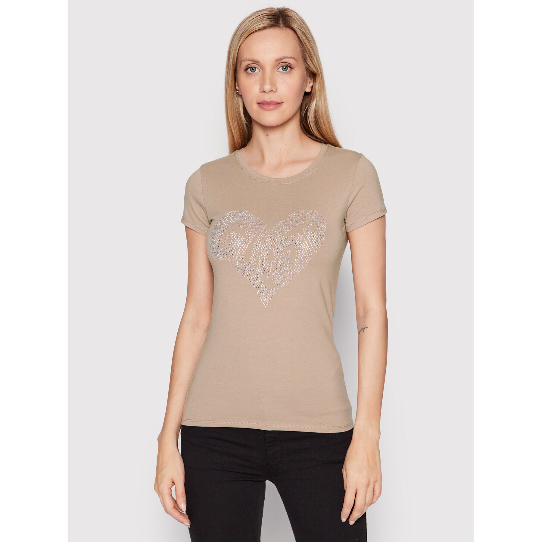 Guess Тишърт W2YI07 KA0Q1 Бежов Slim Fit - Pepit.bg