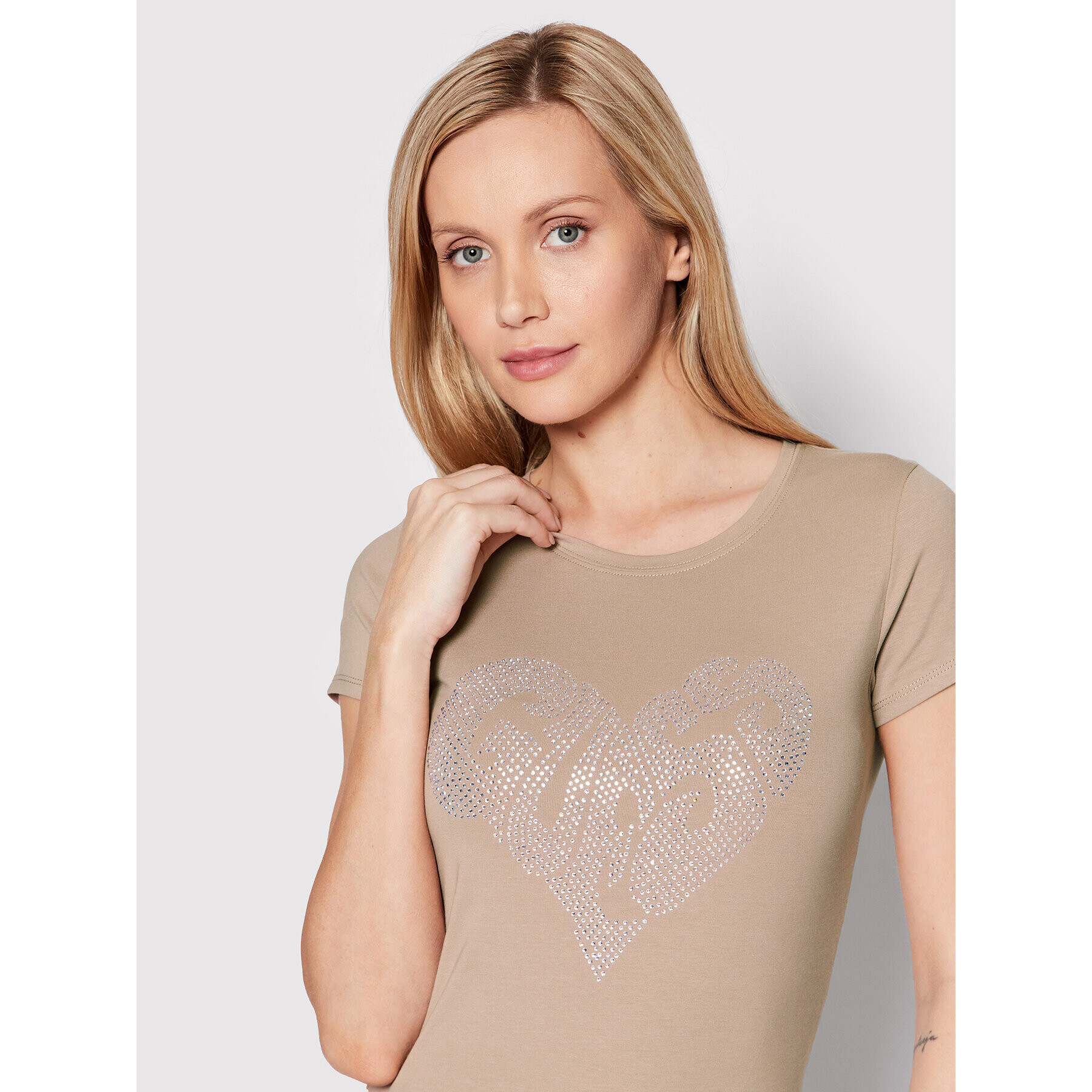 Guess Тишърт W2YI07 KA0Q1 Бежов Slim Fit - Pepit.bg