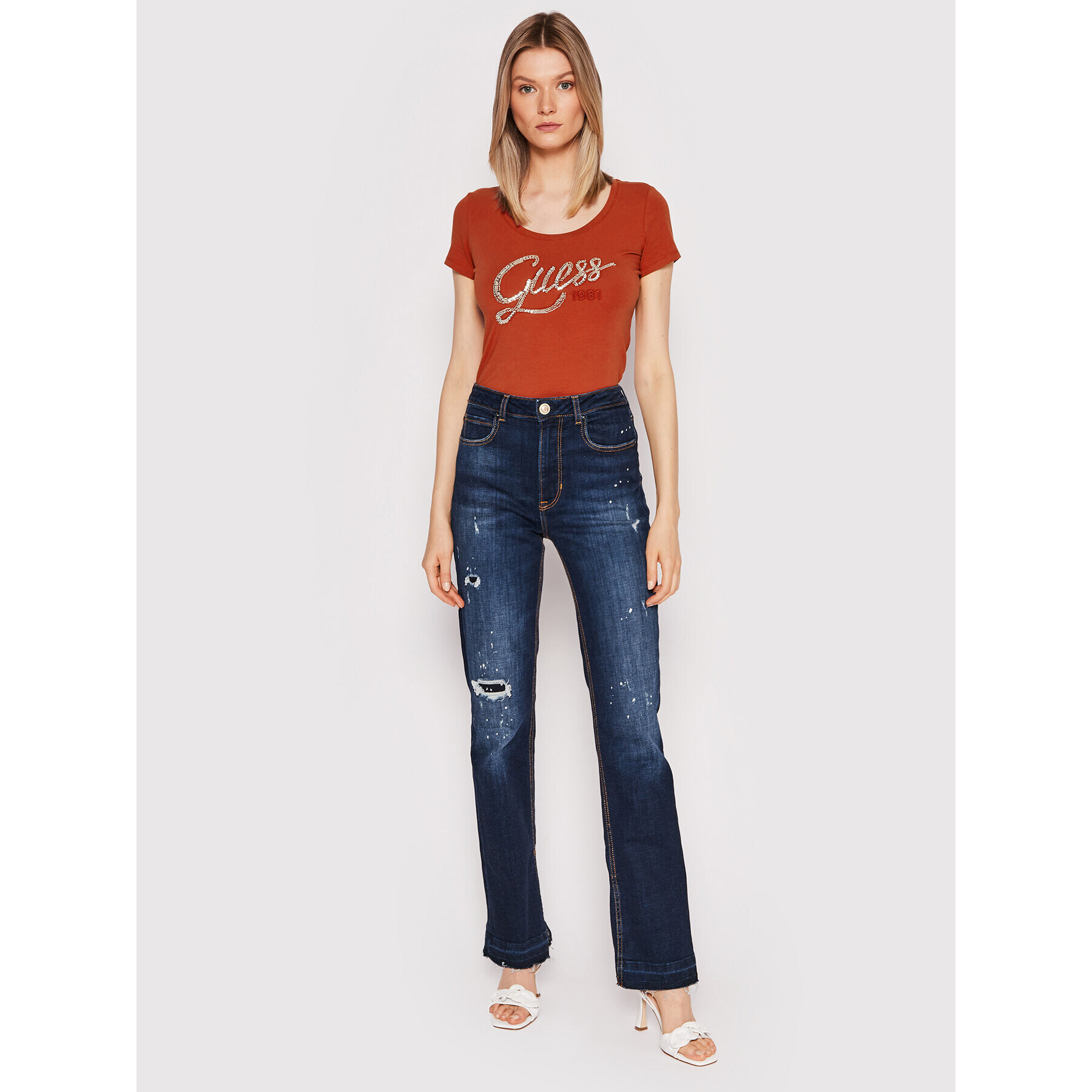 Guess Тишърт W2YI28 J1300 Оранжев Slim Fit - Pepit.bg