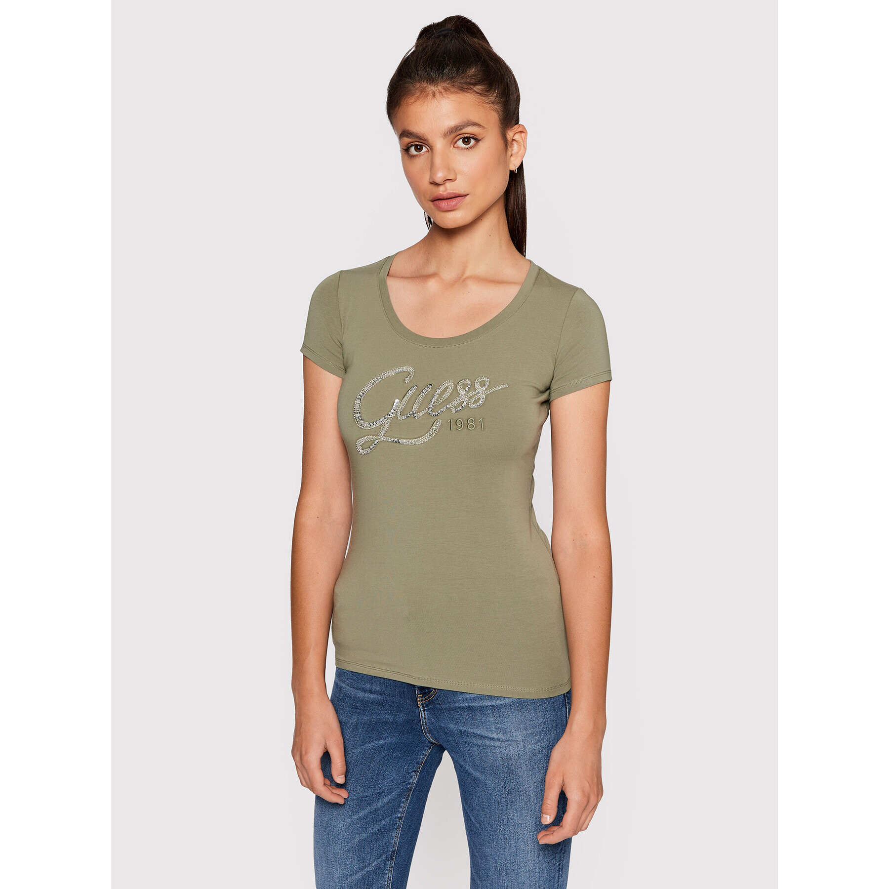 Guess Тишърт W2YI28 J1300 Зелен Slim Fit - Pepit.bg
