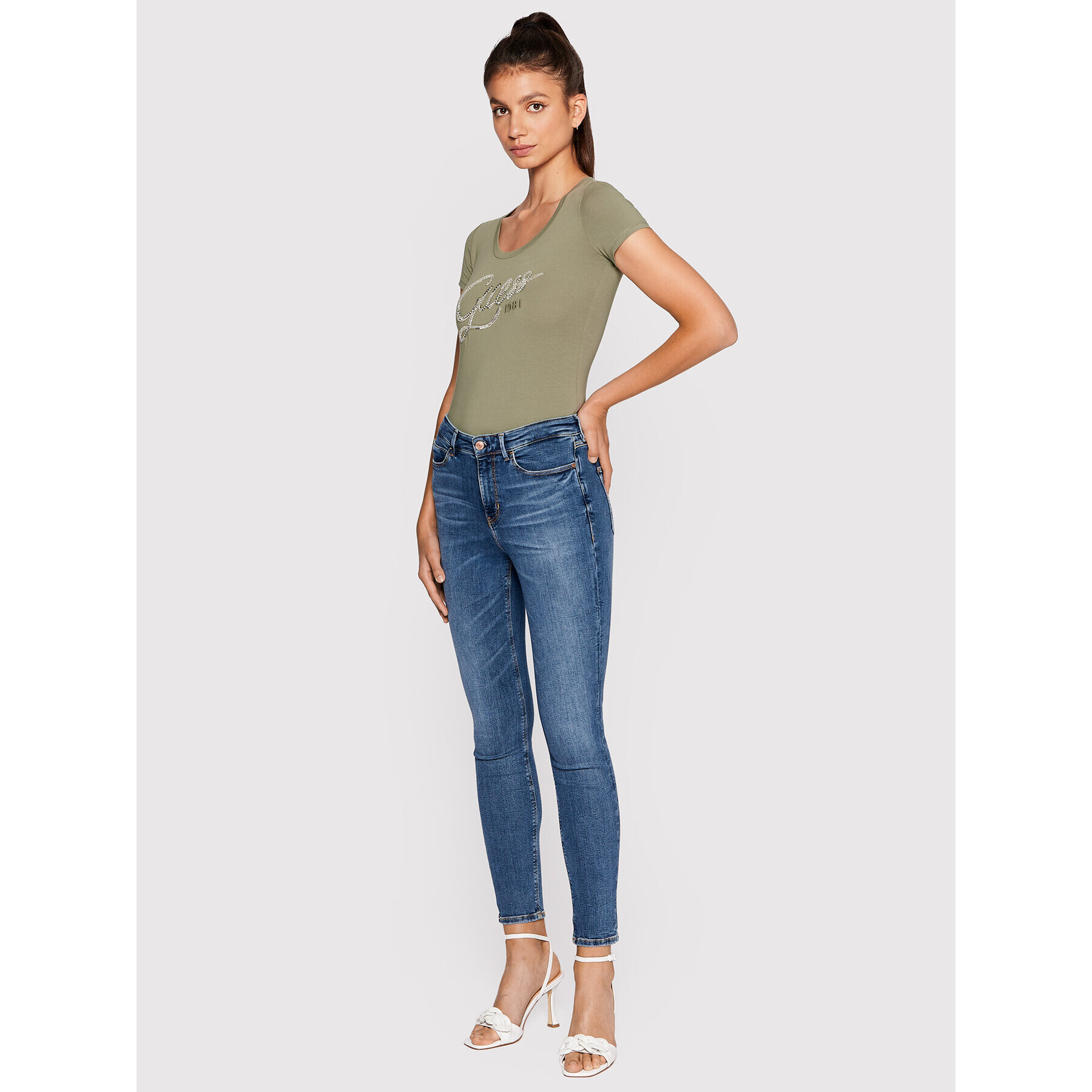 Guess Тишърт W2YI28 J1300 Зелен Slim Fit - Pepit.bg