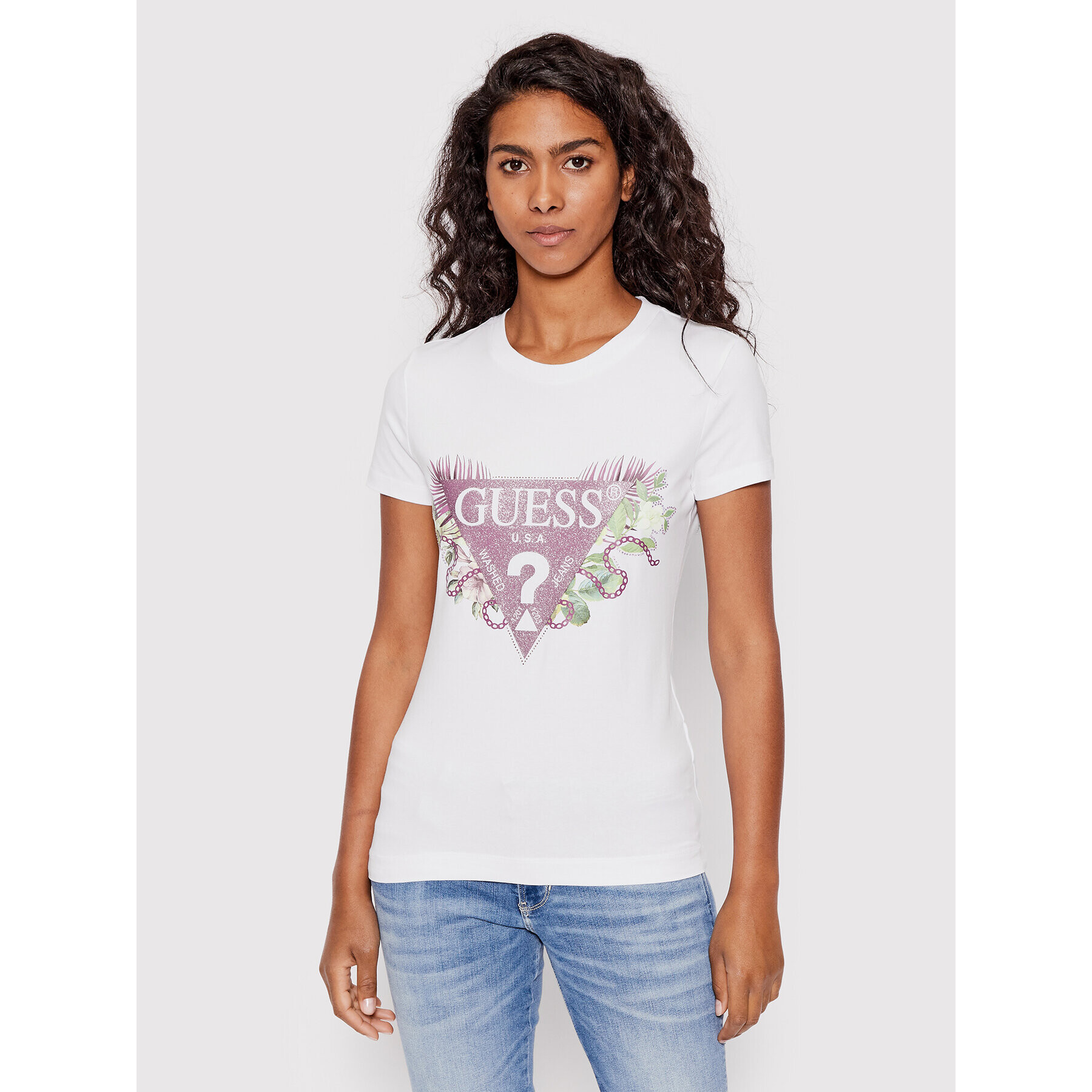 Guess Тишърт W2YI29 J1311 Бял Slim Fit - Pepit.bg