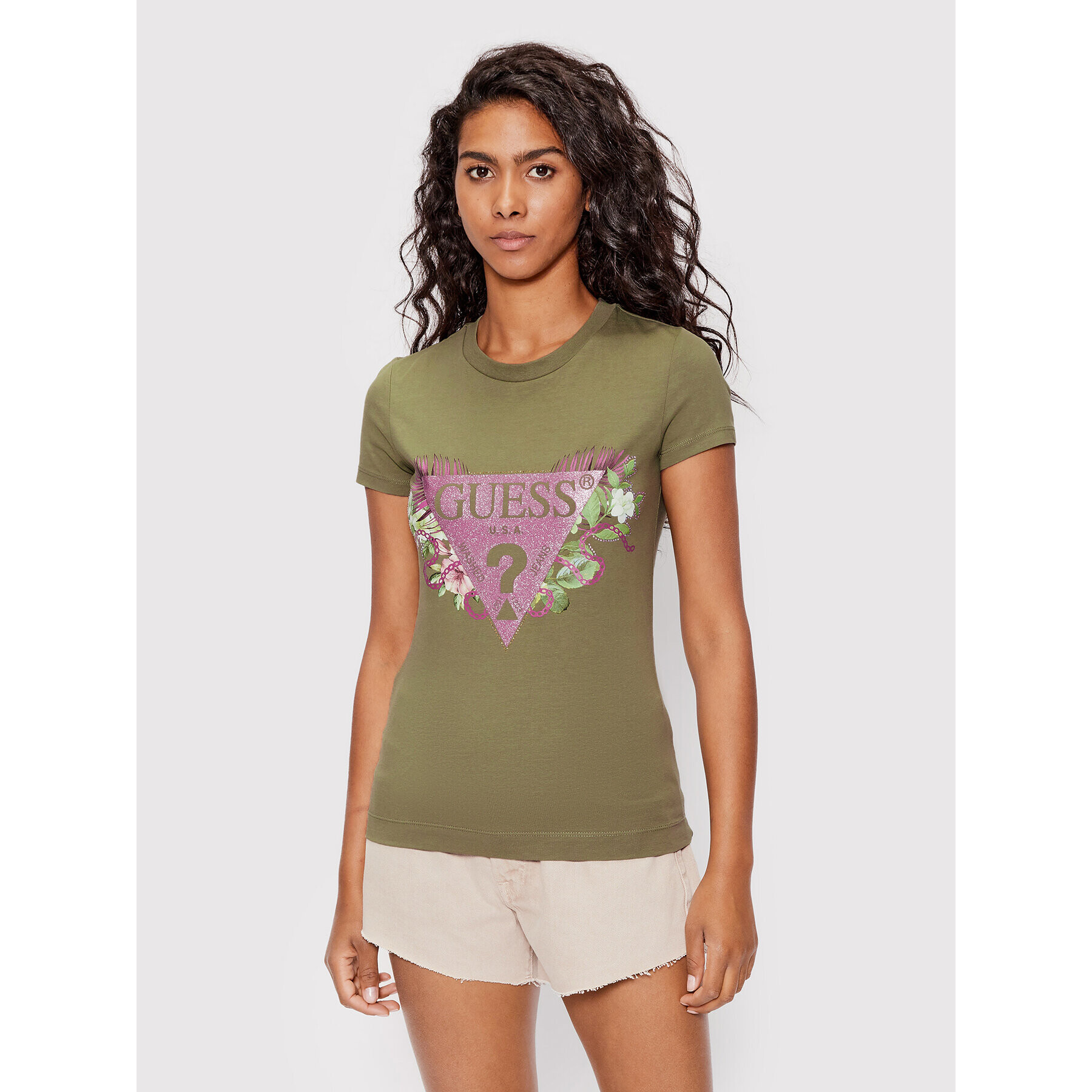 Guess Тишърт W2YI29 J1311 Зелен Slim Fit - Pepit.bg