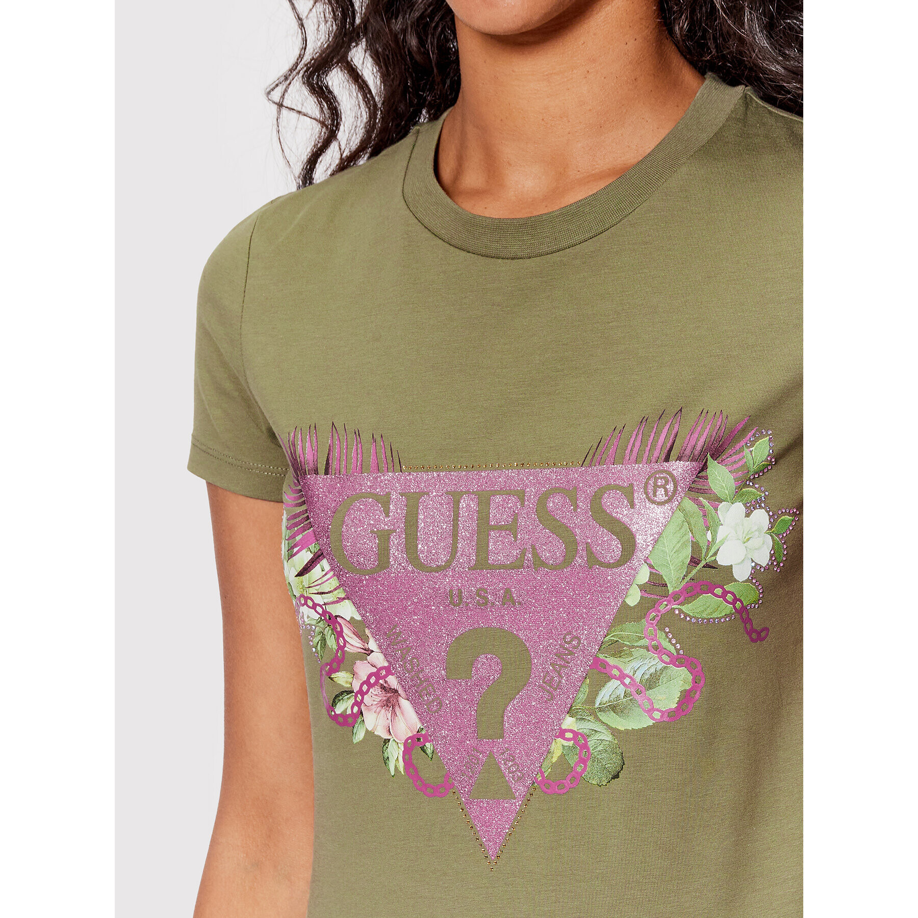 Guess Тишърт W2YI29 J1311 Зелен Slim Fit - Pepit.bg