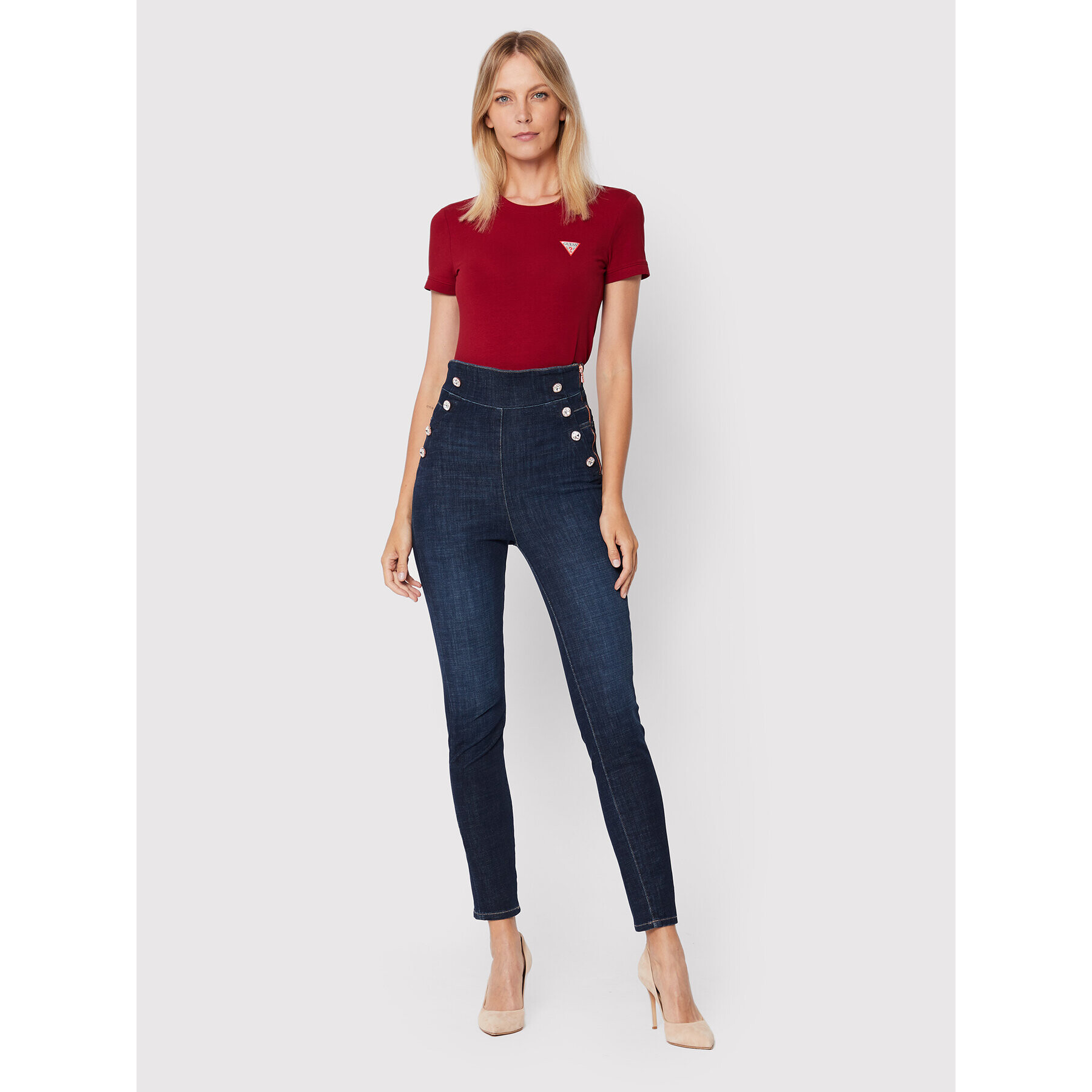 Guess Тишърт W2YI44 J1311 Бордо Slim Fit - Pepit.bg