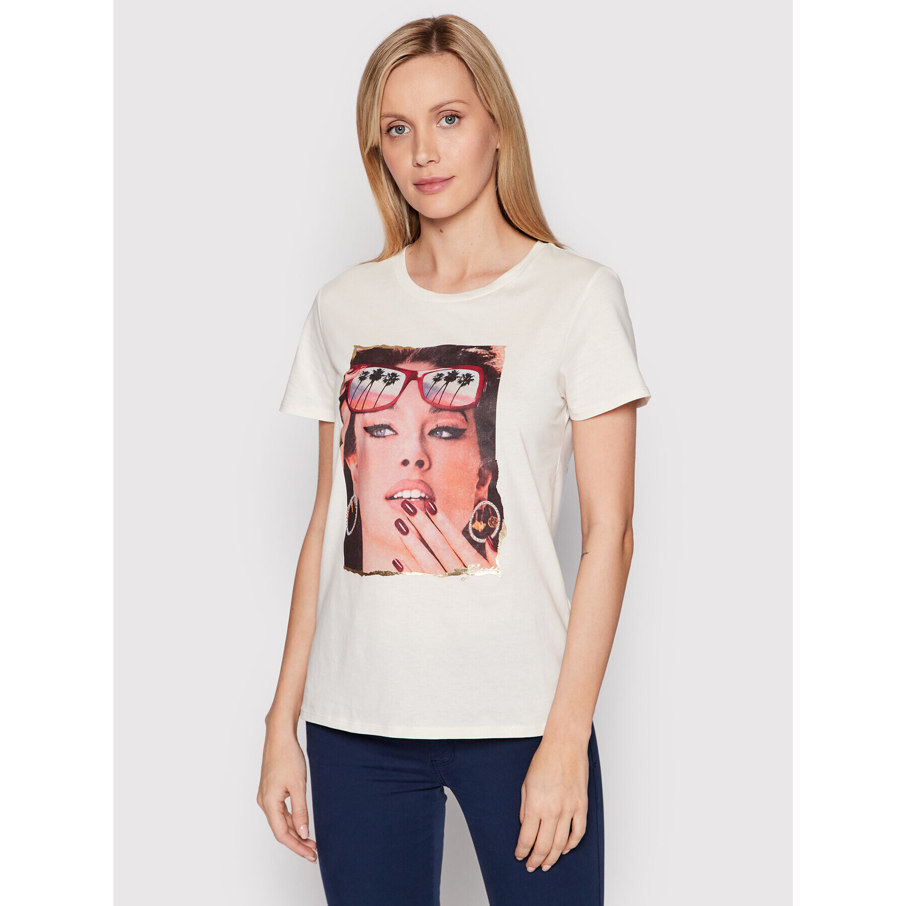 Guess Тишърт W2YI46 K9RM1 Бежов Regular Fit - Pepit.bg