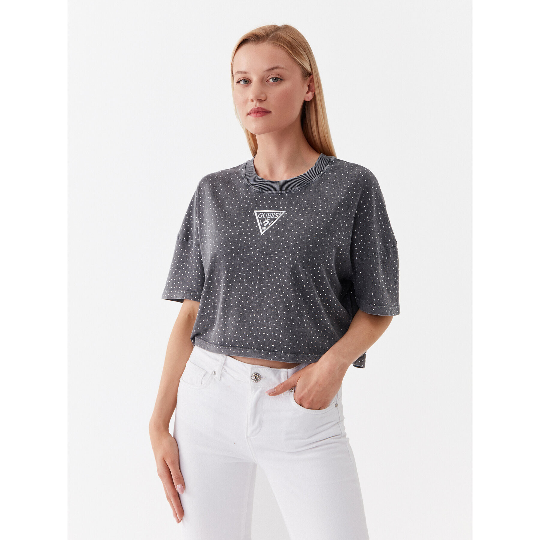 Guess Тишърт W3YI32 K8FQ0 Сив Boxy Fit - Pepit.bg