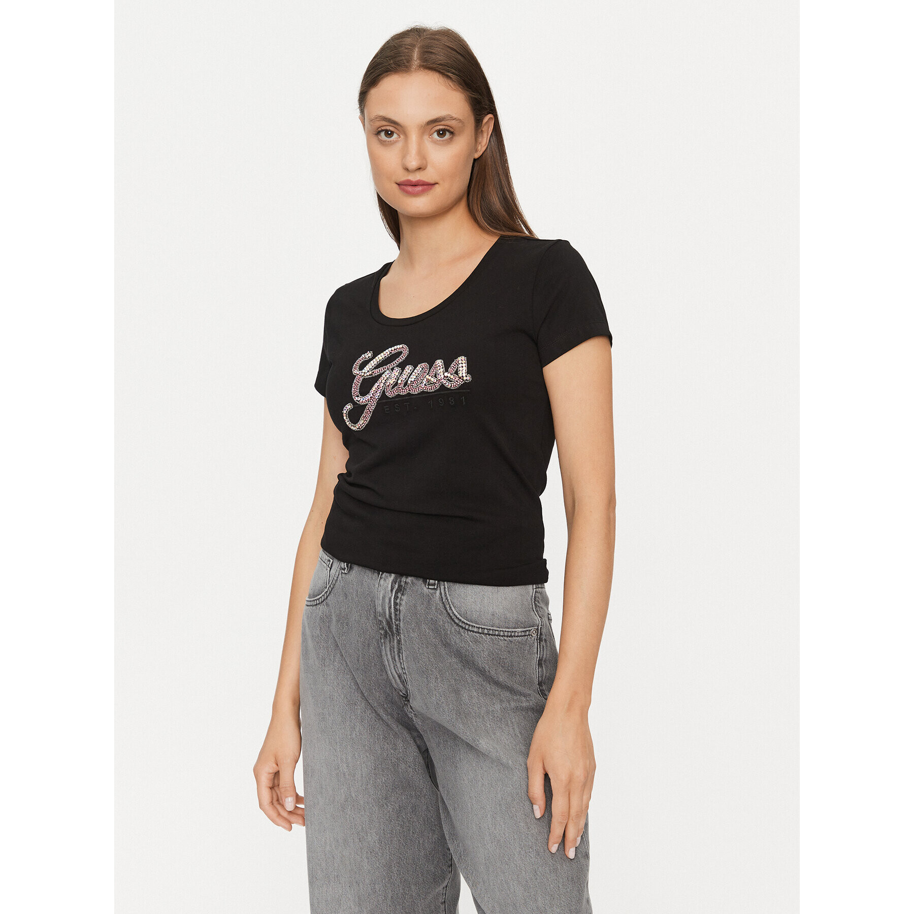 Guess Тишърт W3YI36 J1314 Черен Slim Fit - Pepit.bg