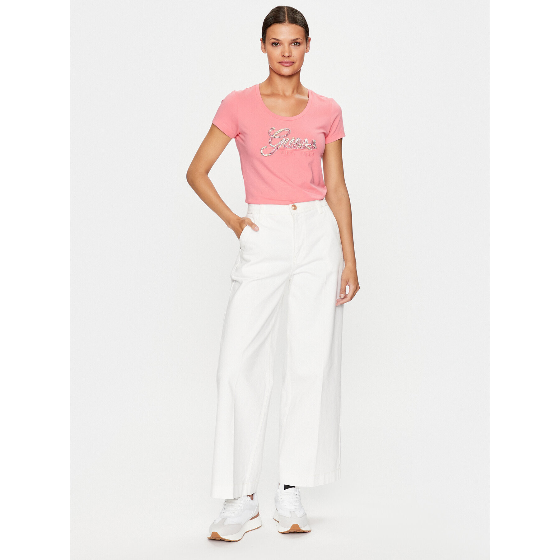 Guess Тишърт W3YI36 J1314 Розов Slim Fit - Pepit.bg