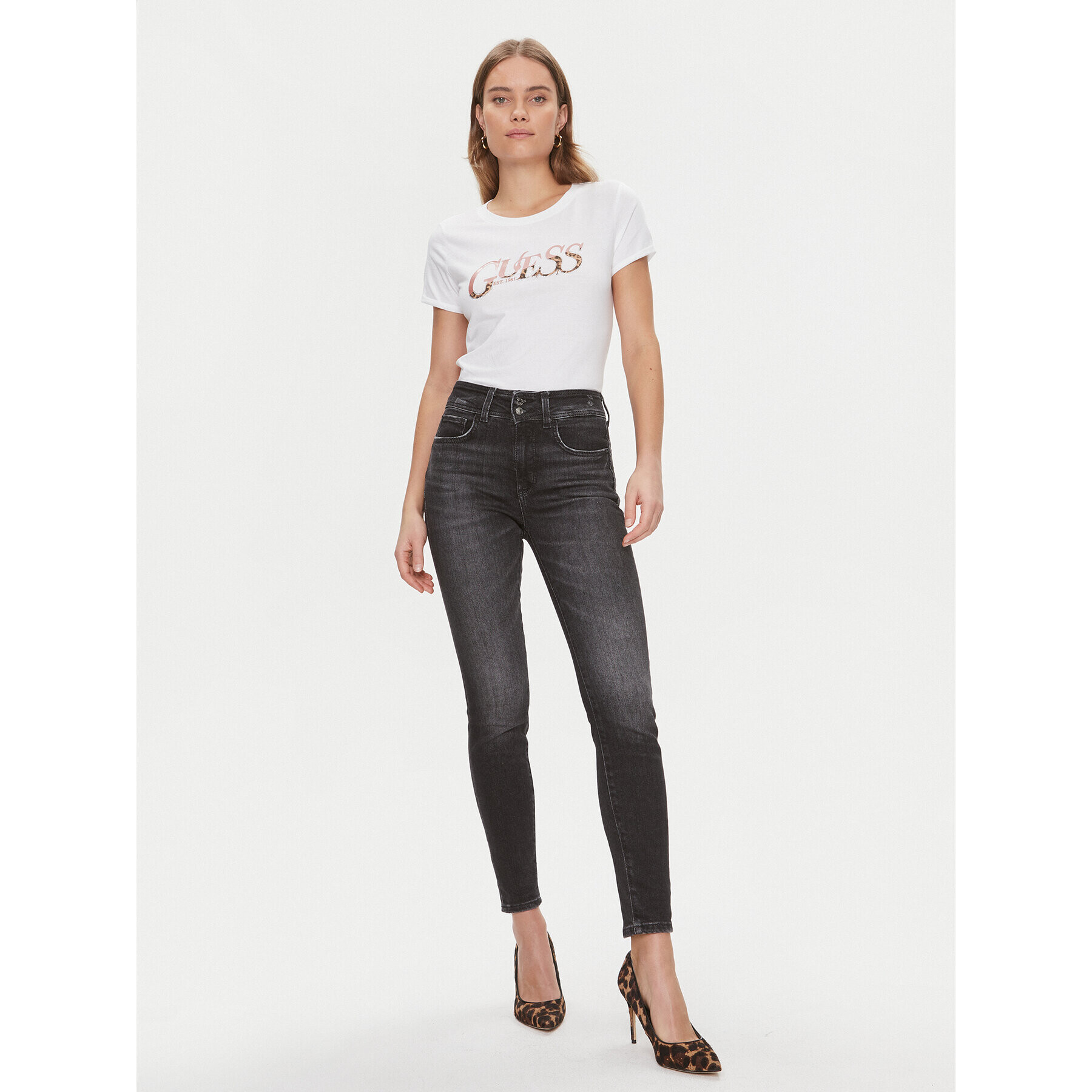 Guess Тишърт W4RI24 JA914 Бял Slim Fit - Pepit.bg