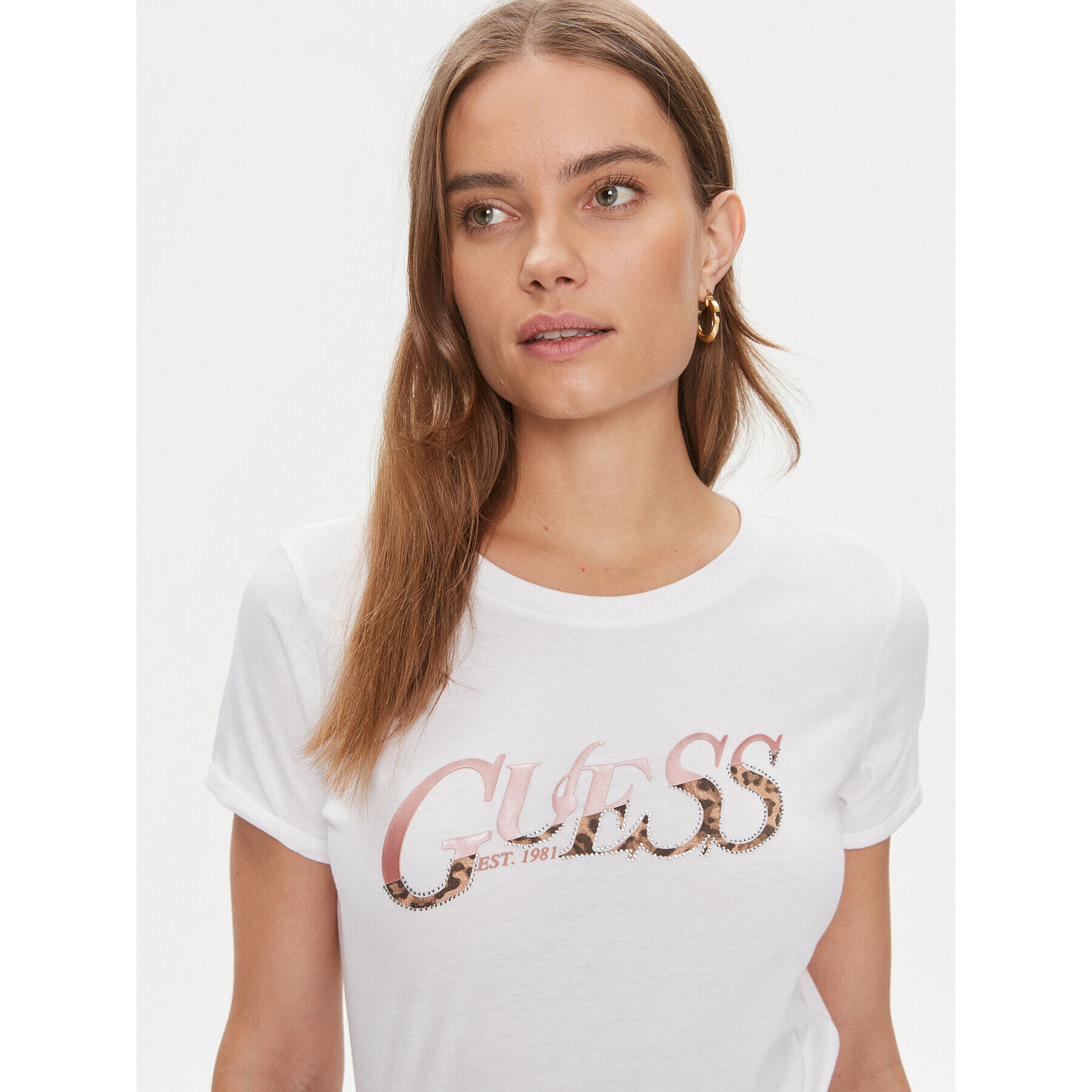 Guess Тишърт W4RI24 JA914 Бял Slim Fit - Pepit.bg