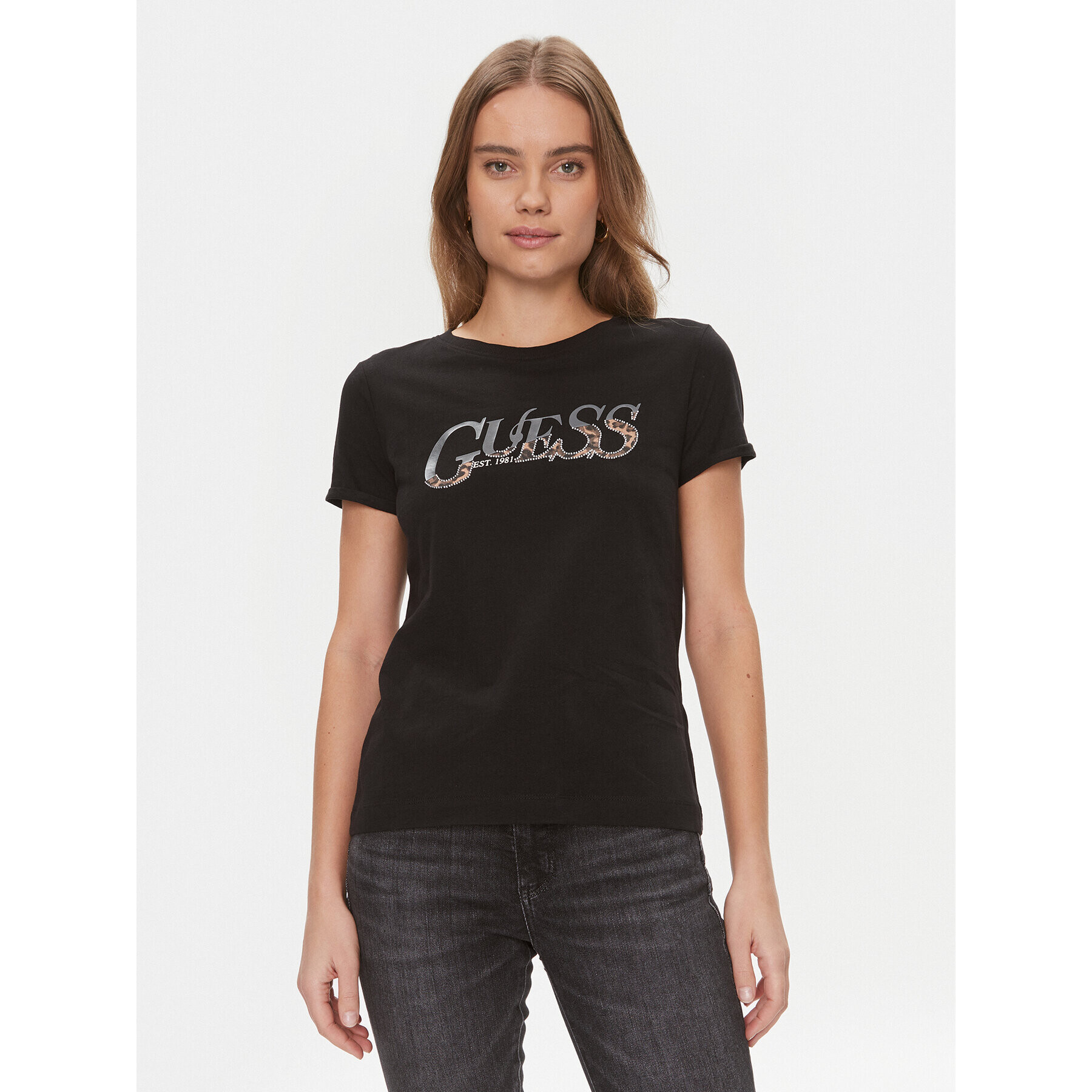 Guess Тишърт W4RI24 JA914 Черен Regular Fit - Pepit.bg