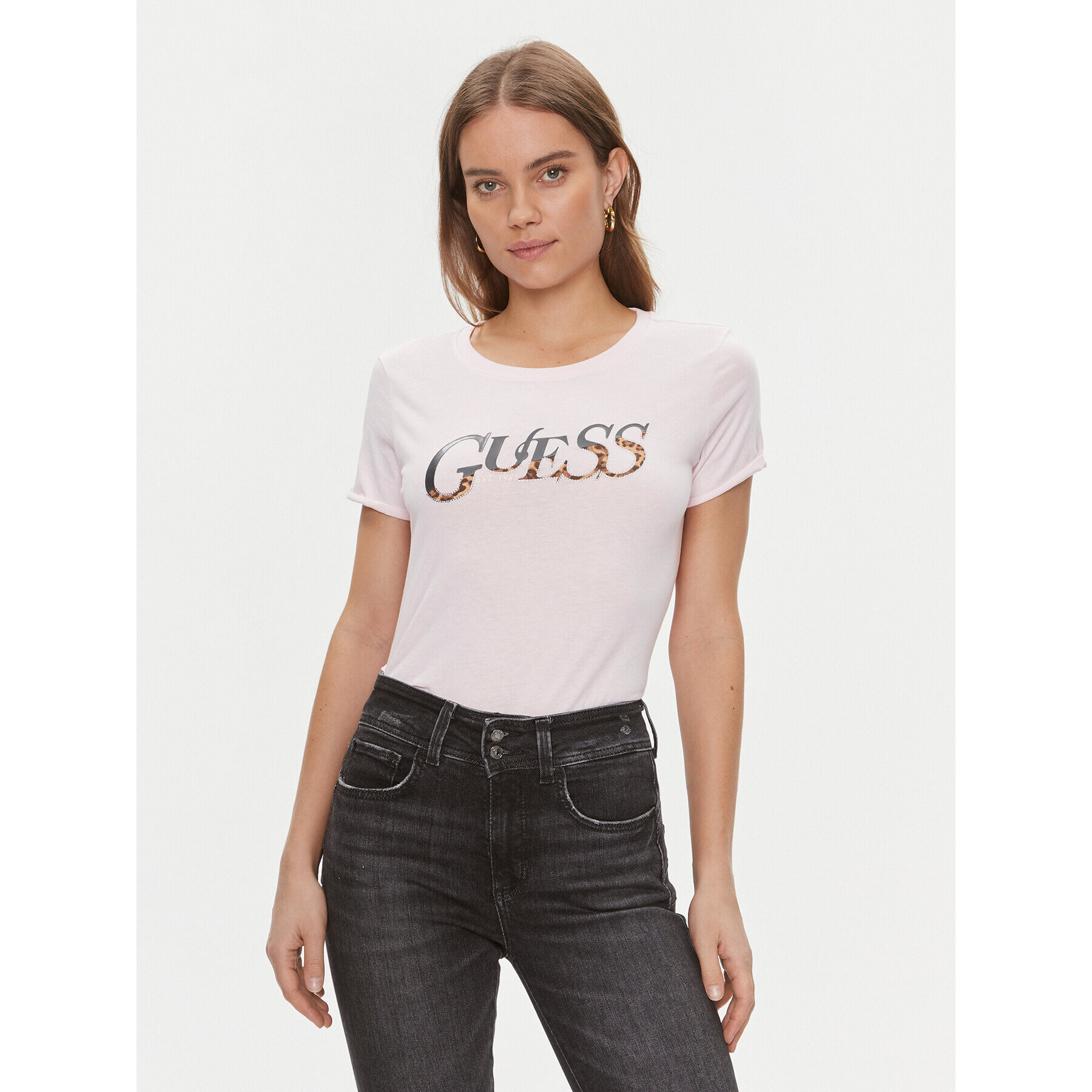 Guess Тишърт W4RI24 JA914 Розов Slim Fit - Pepit.bg