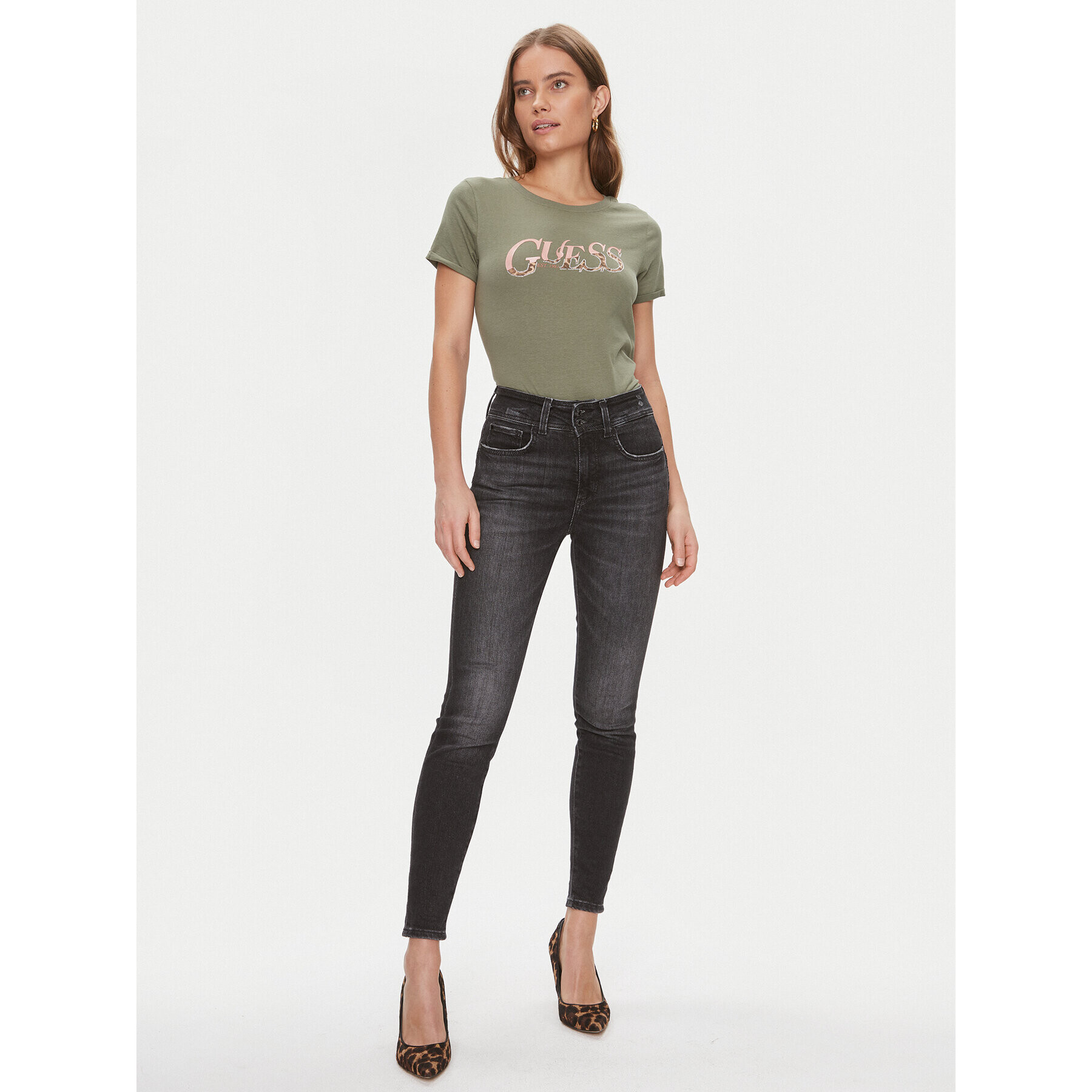 Guess Тишърт W4RI24 JA914 Зелен Regular Fit - Pepit.bg