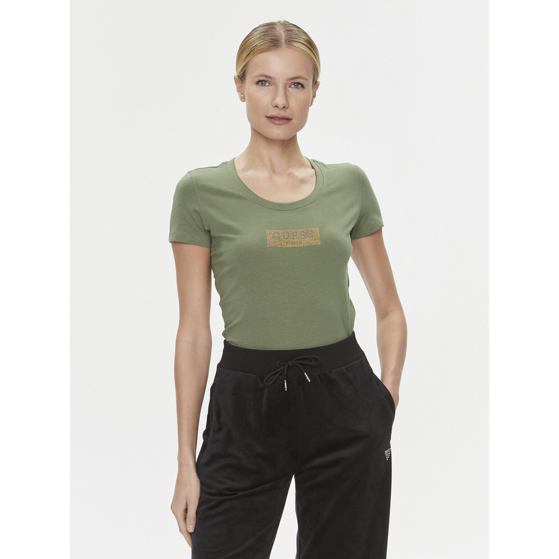 Guess Тишърт W4RI33 J1314 Зелен Slim Fit - Pepit.bg